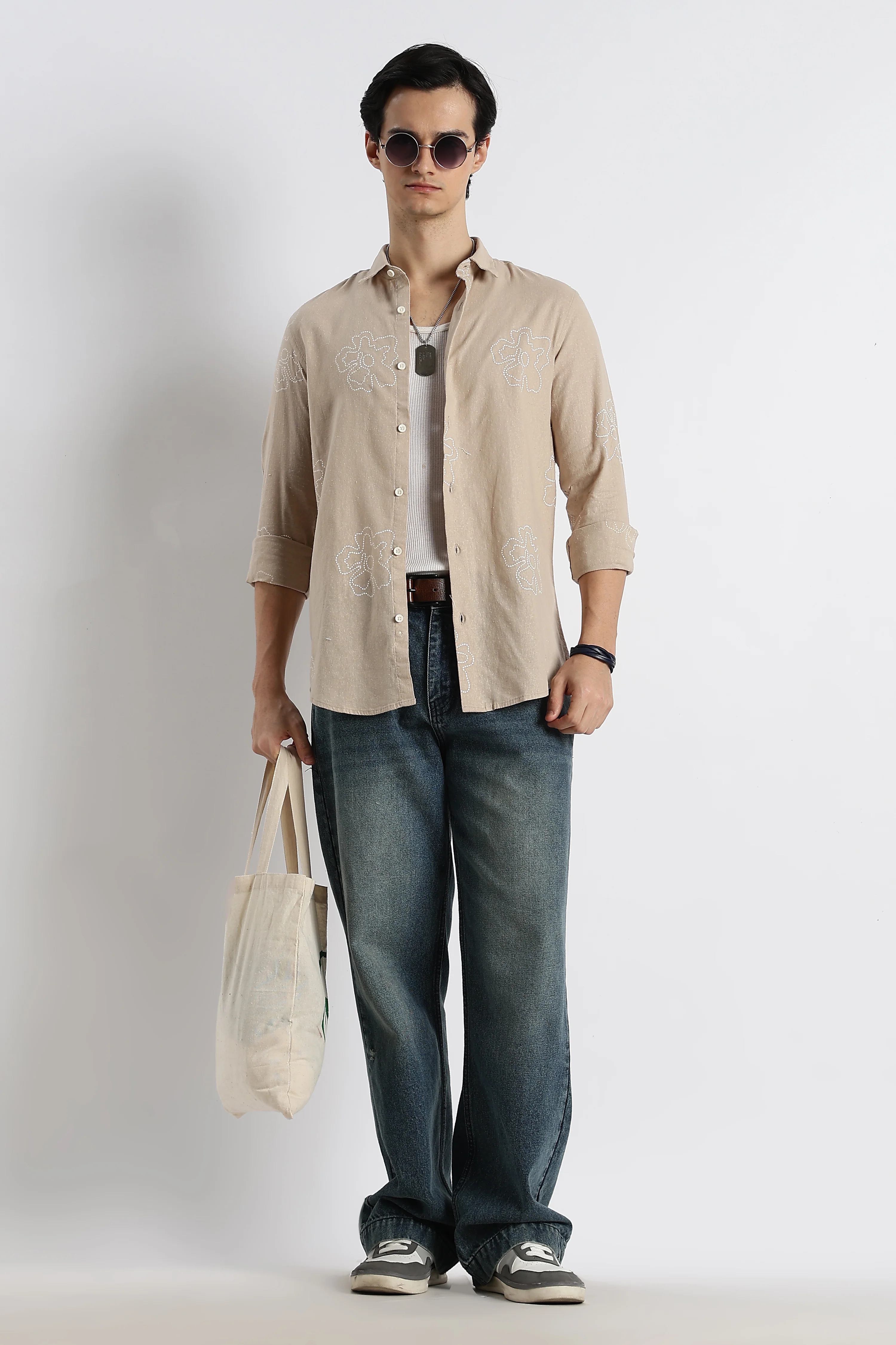 Men Floral Dot-Print Cotton Shirt - Image 10