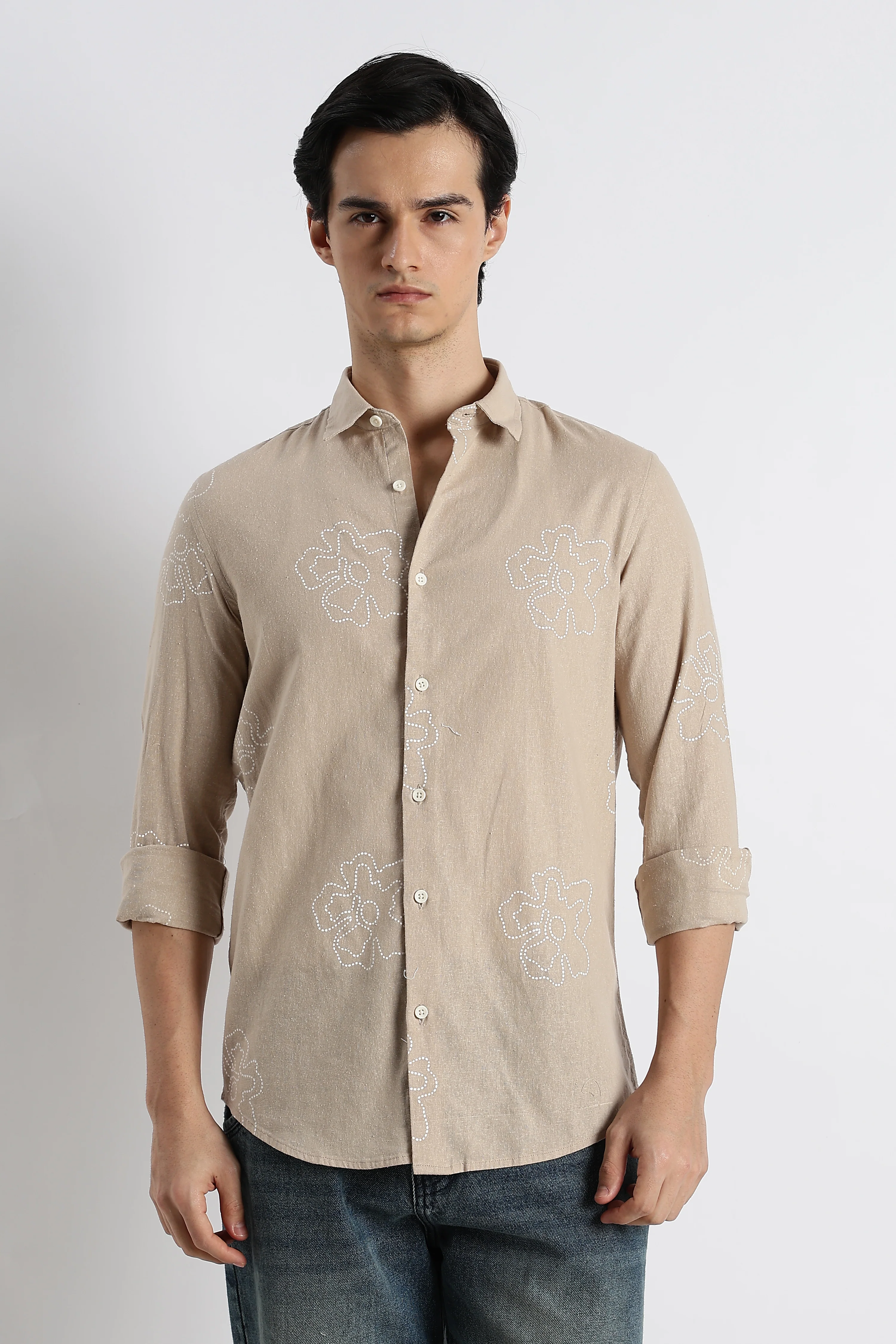 Men Floral Dot-Print Cotton Shirt - Image 11
