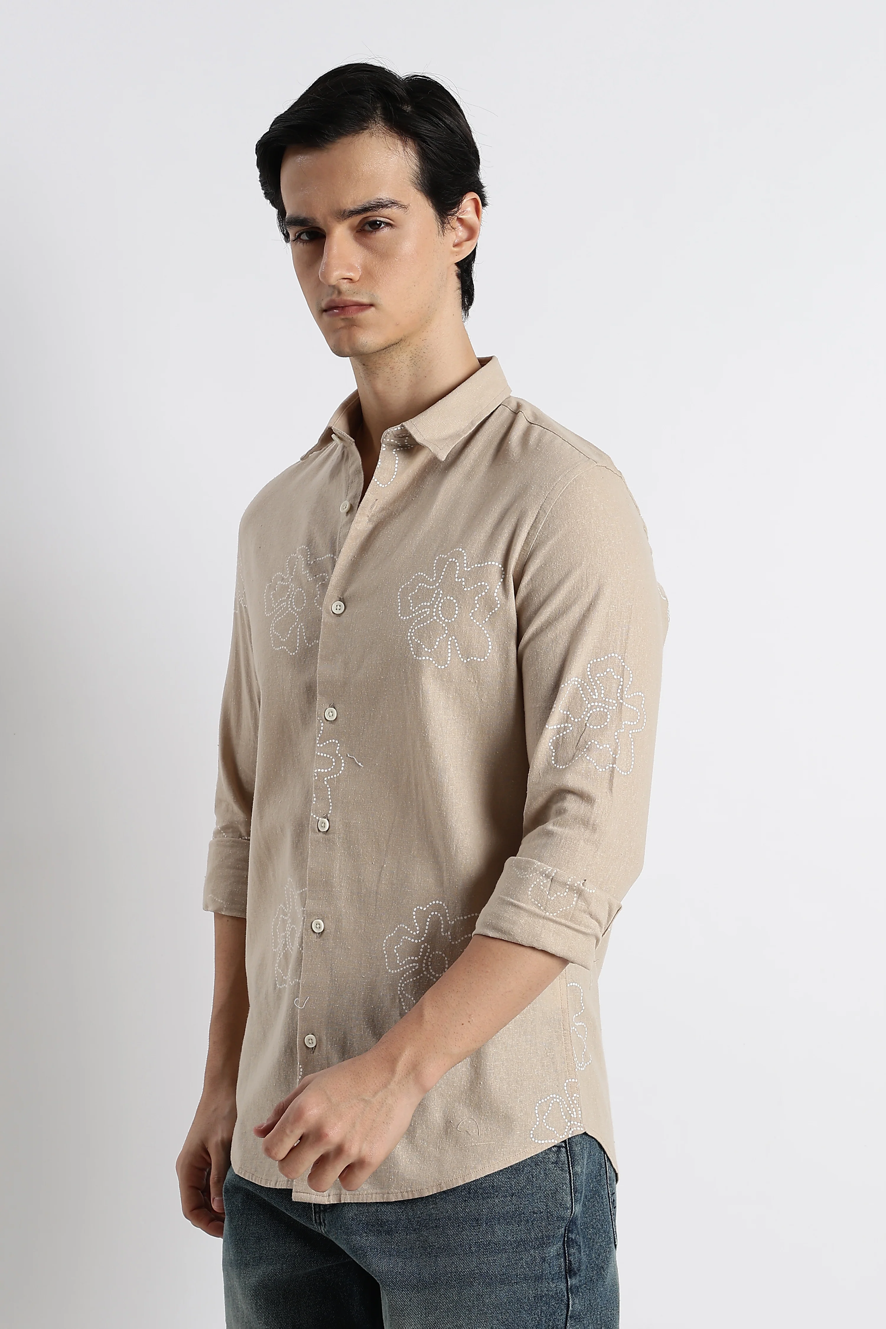 Men Floral Dot-Print Cotton Shirt - Image 4