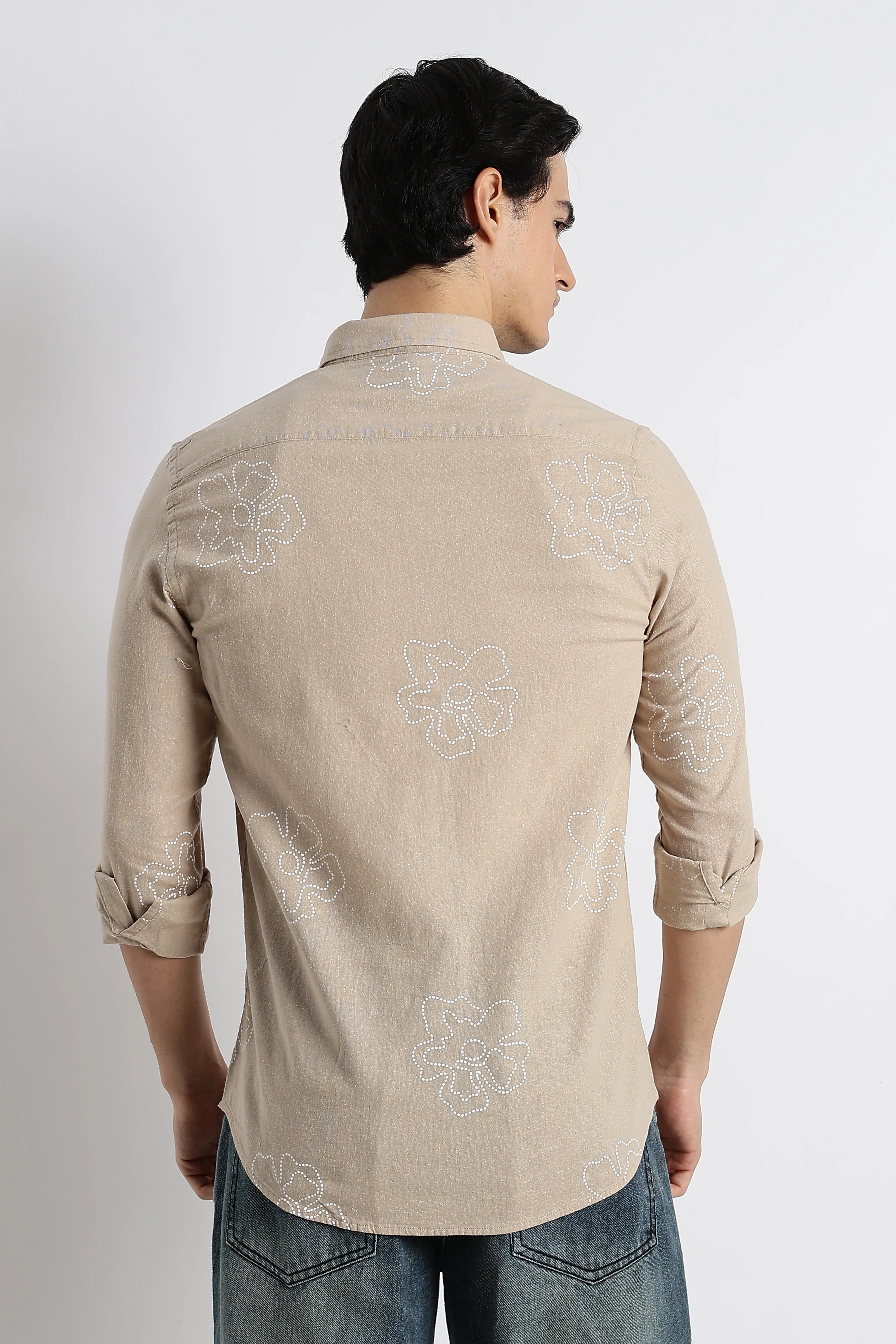 Men Floral Dot-Print Cotton Shirt - Image 6