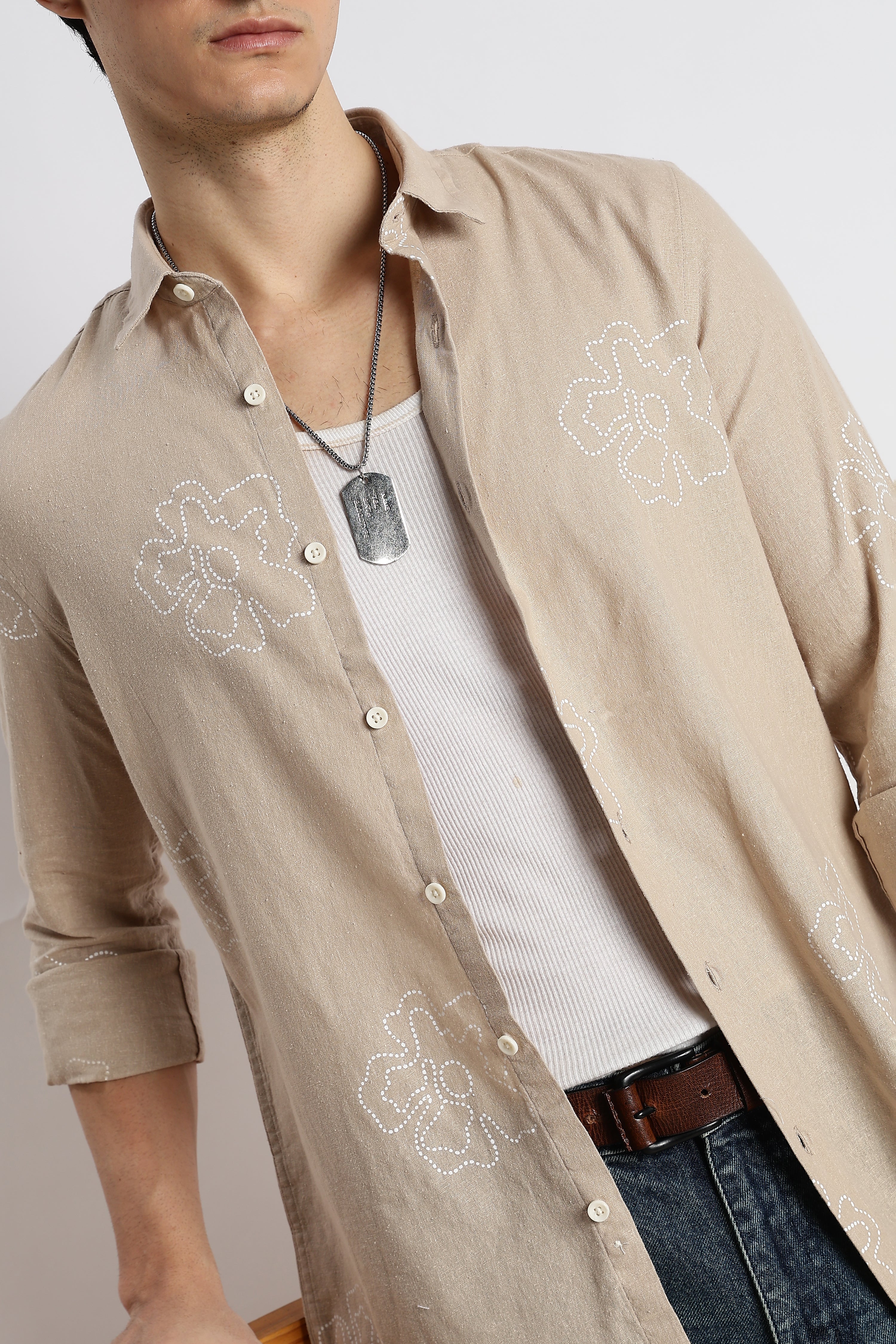 Men Floral Dot-Print Cotton Shirt - Image 8
