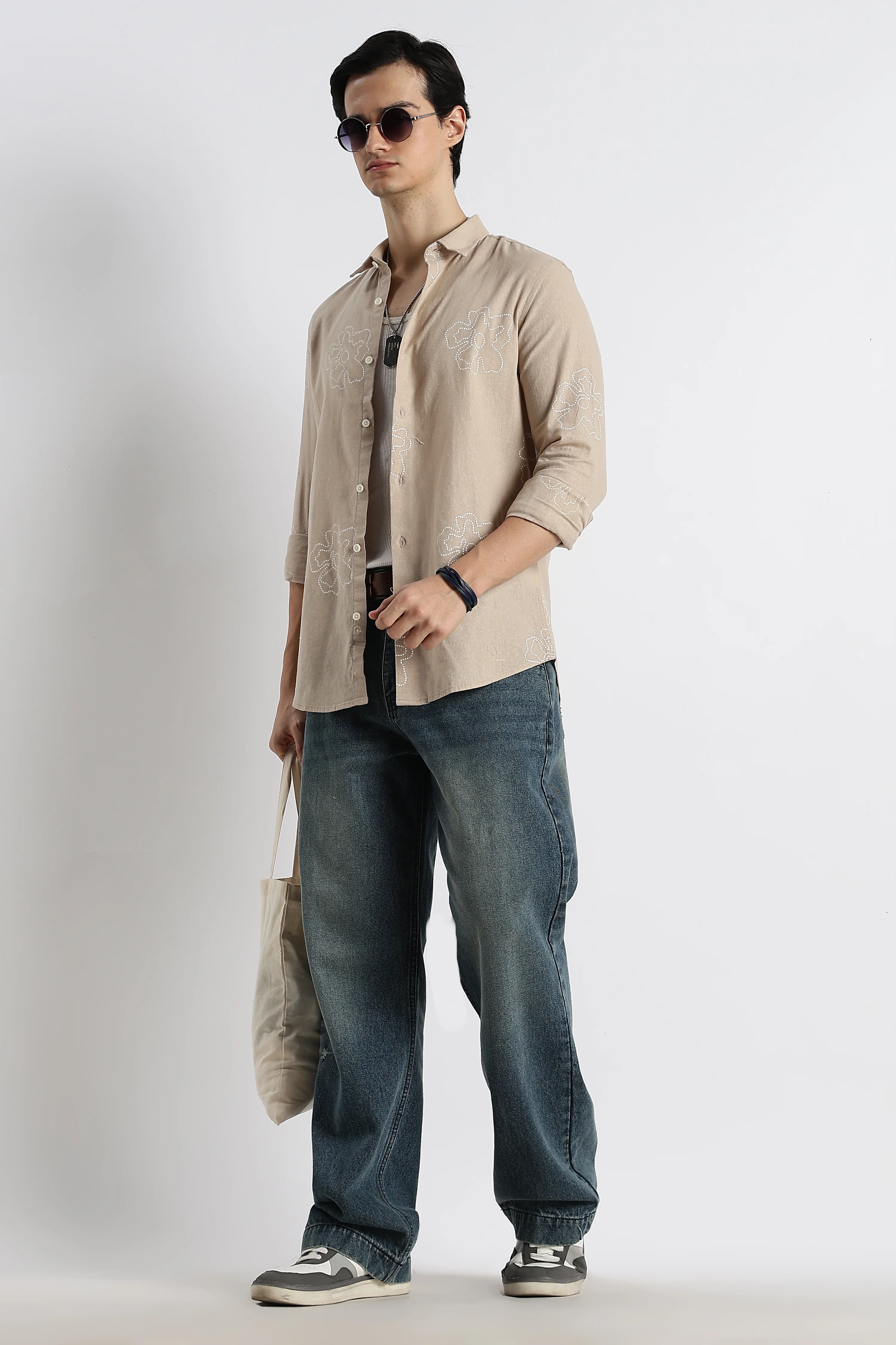 Men Floral Dot-Print Cotton Shirt - Image 9