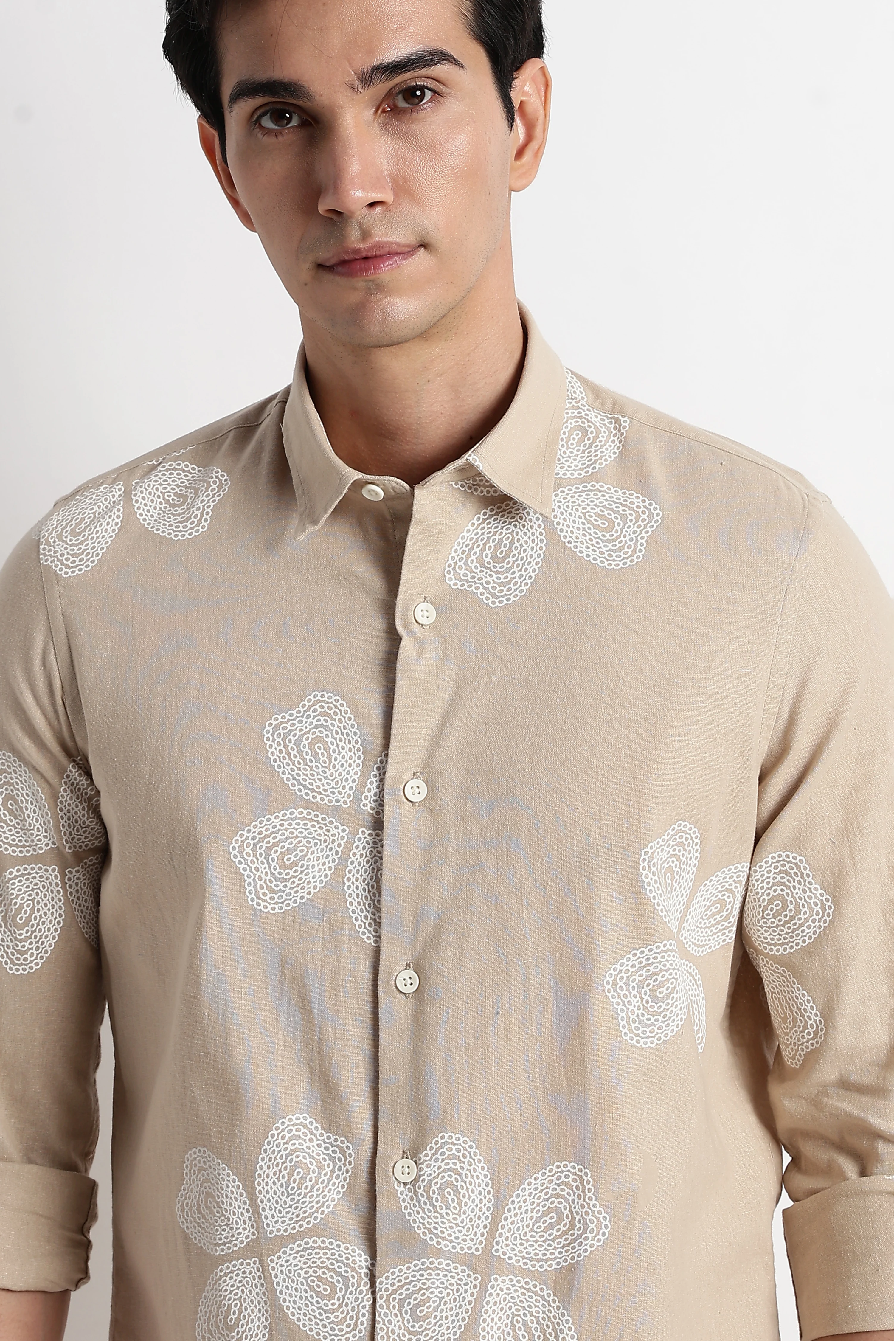 Men Floral Embroidered Cotton Linen Shirt - Image 8