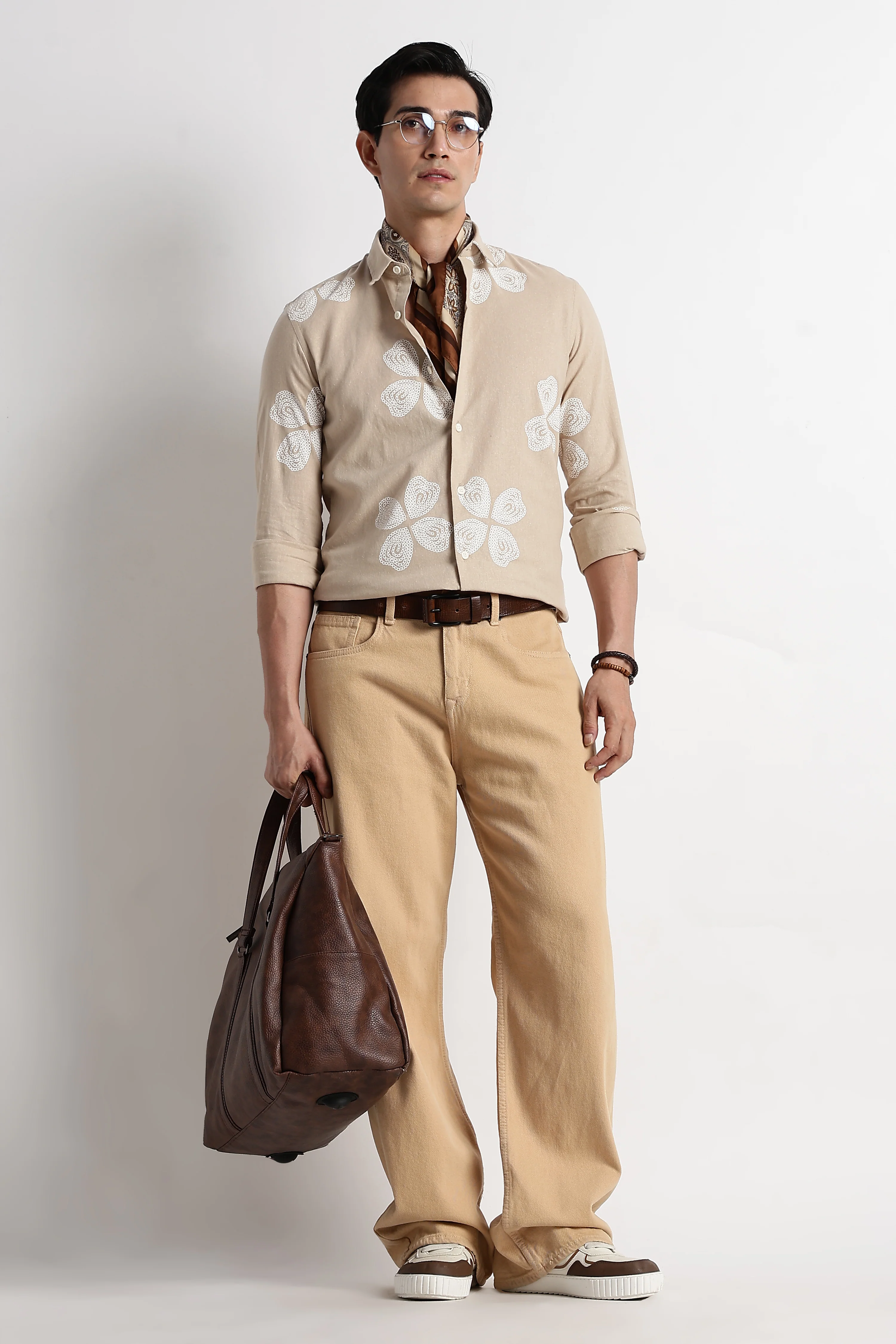 Men Floral Embroidered Cotton Linen Shirt - Image 9