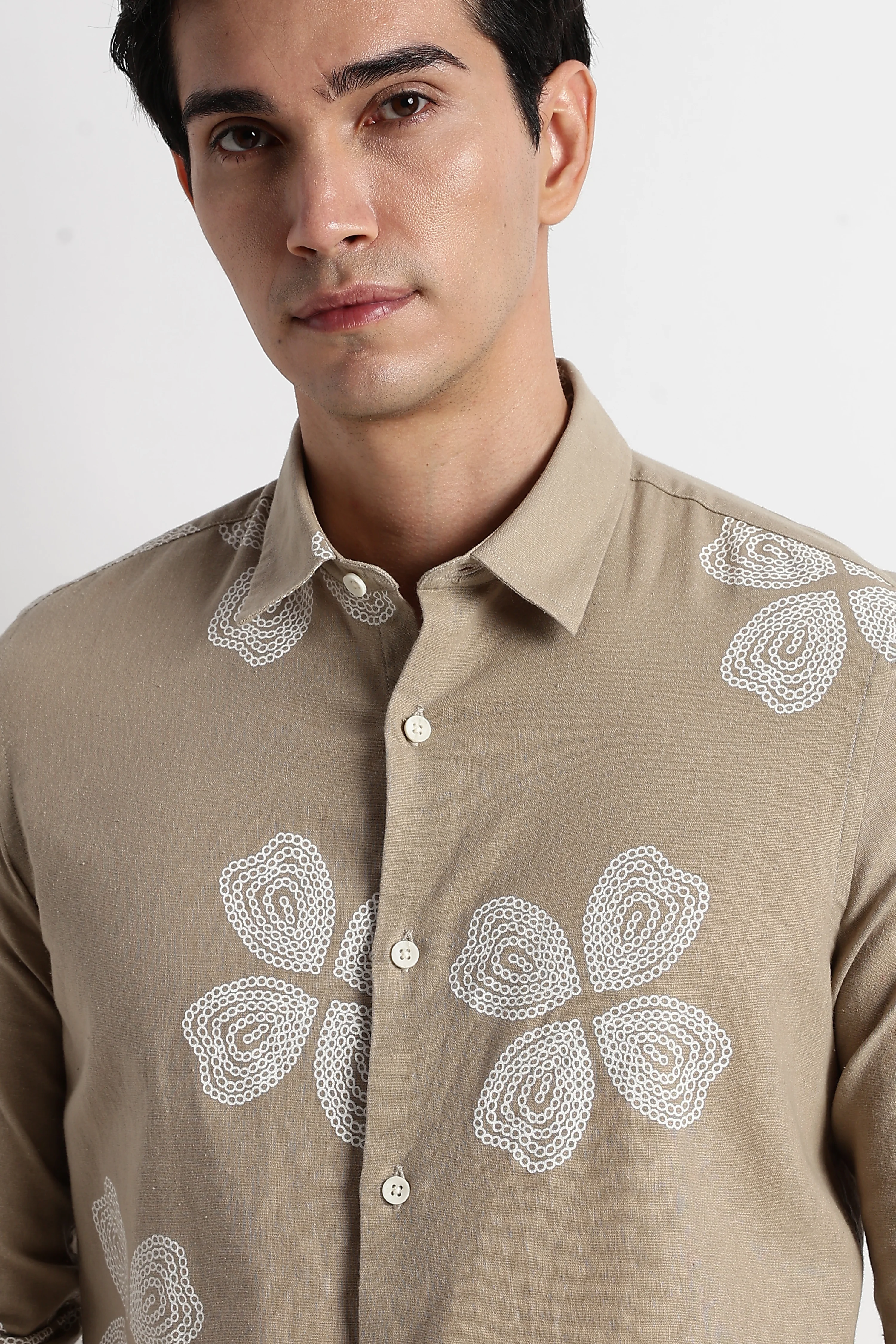 Men Floral Embroidered Cotton Linen Shirt - Image 6