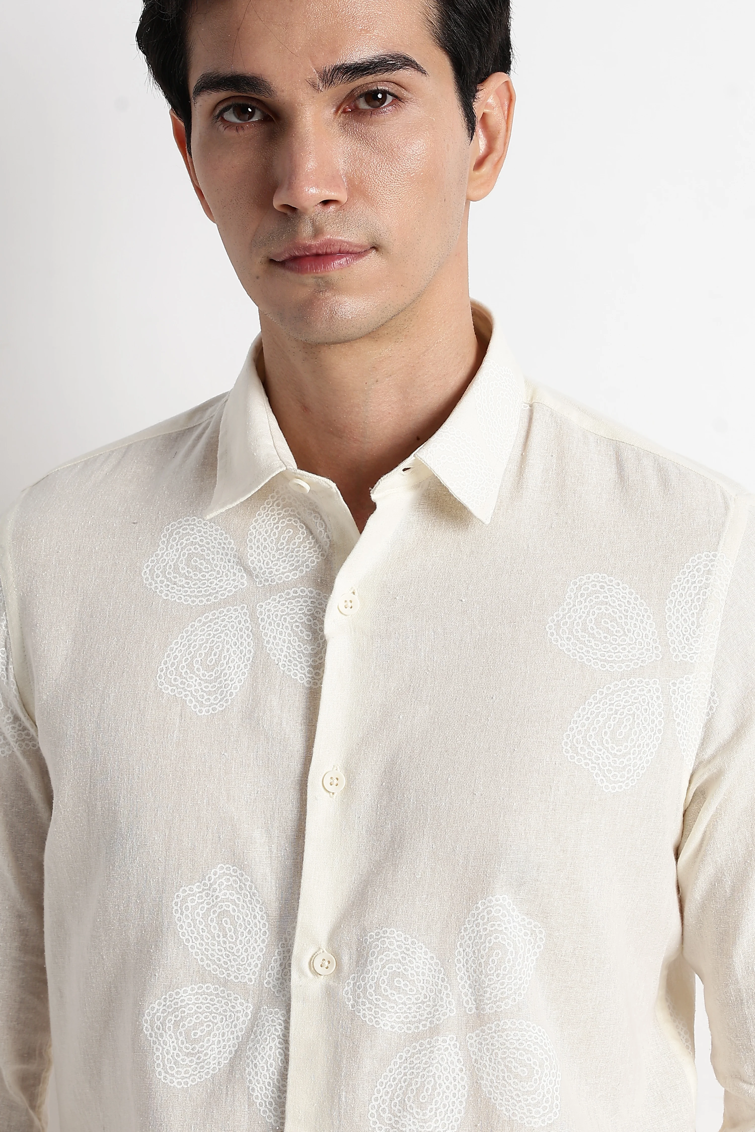 Men Floral Embroidered Cotton Linen Shirt - Image 11