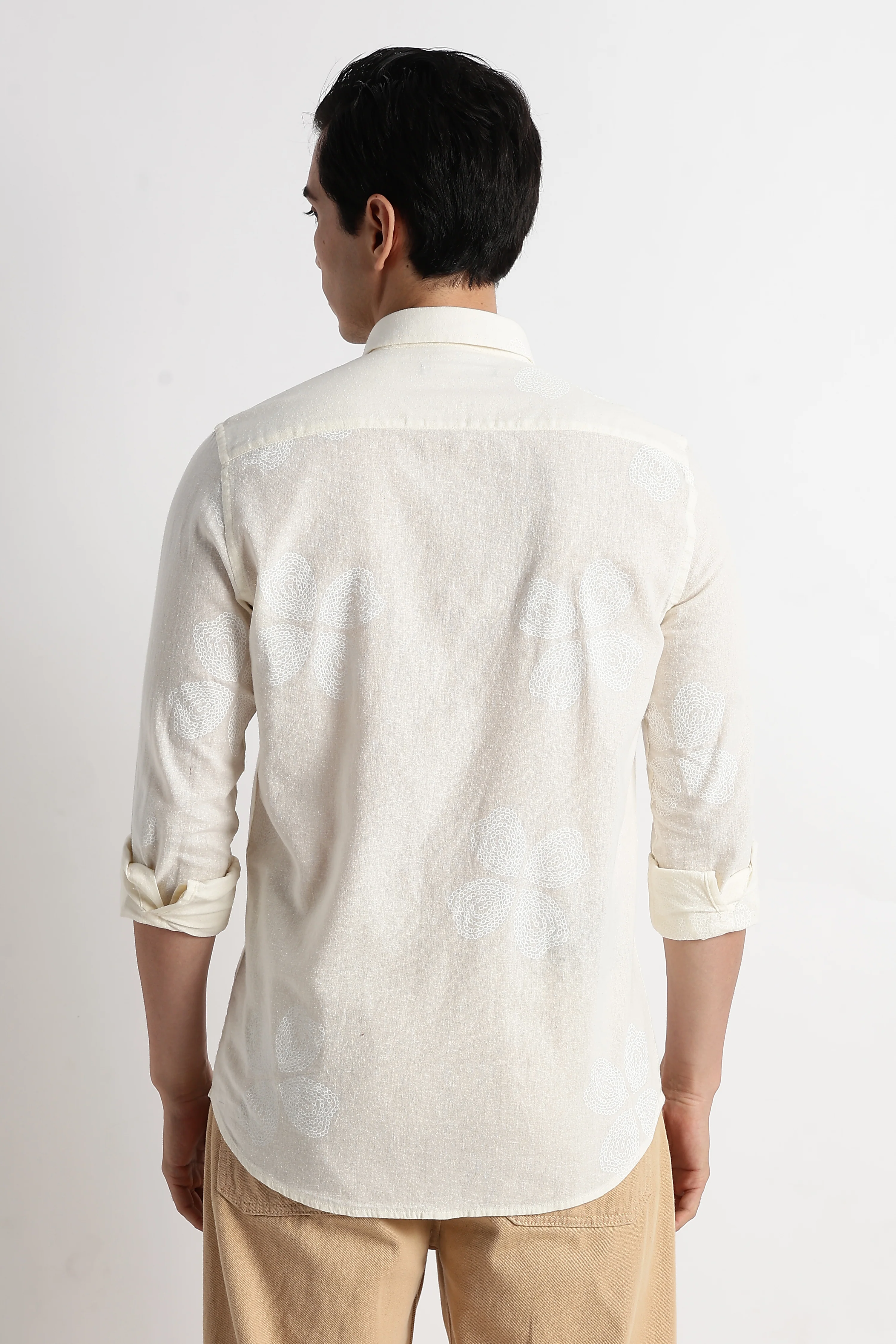 Men Floral Embroidered Cotton Linen Shirt - Image 7