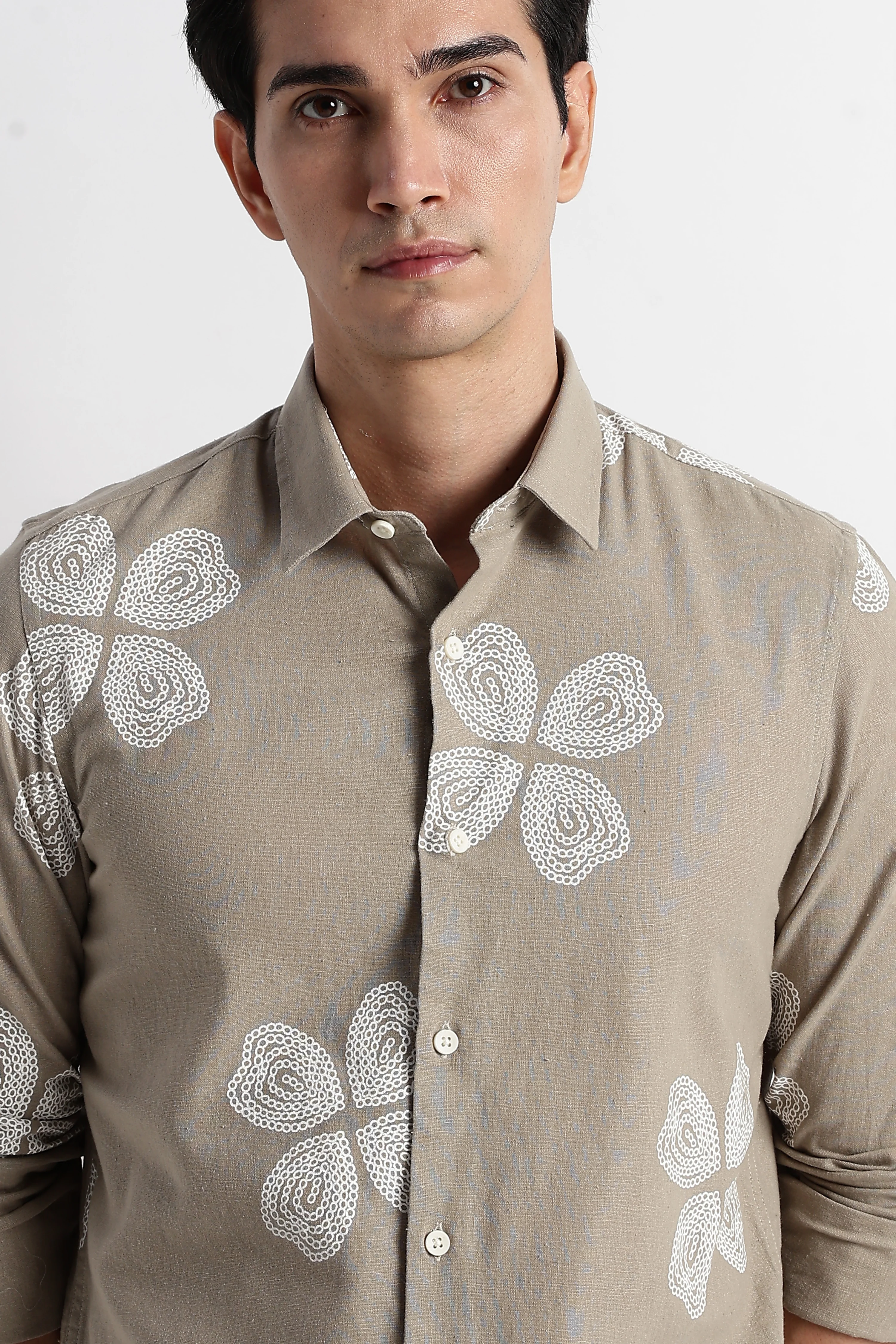 Men Floral Embroidered Cotton Linen Shirt - Image 6