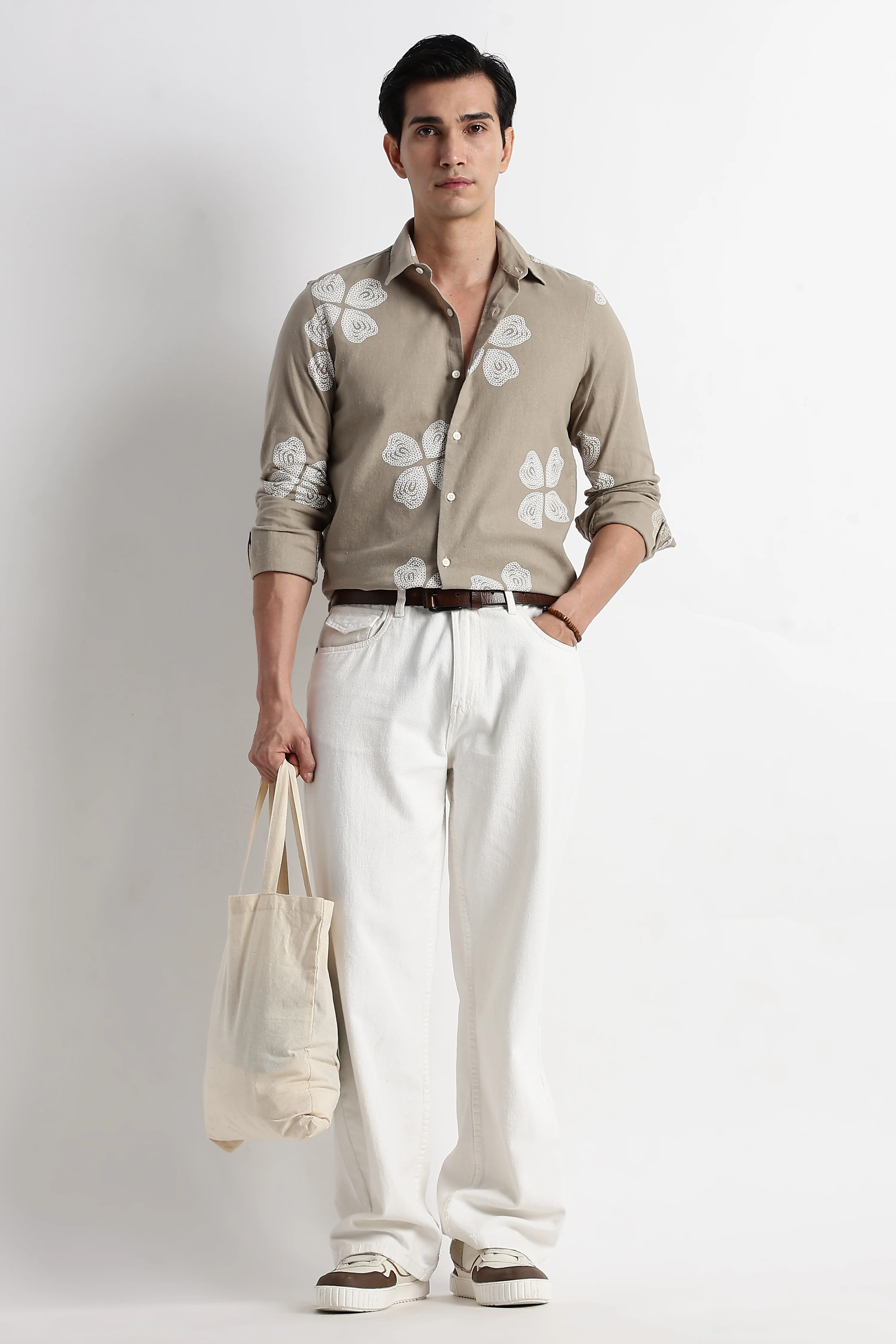 Men Floral Embroidered Cotton Linen Shirt - Image 8