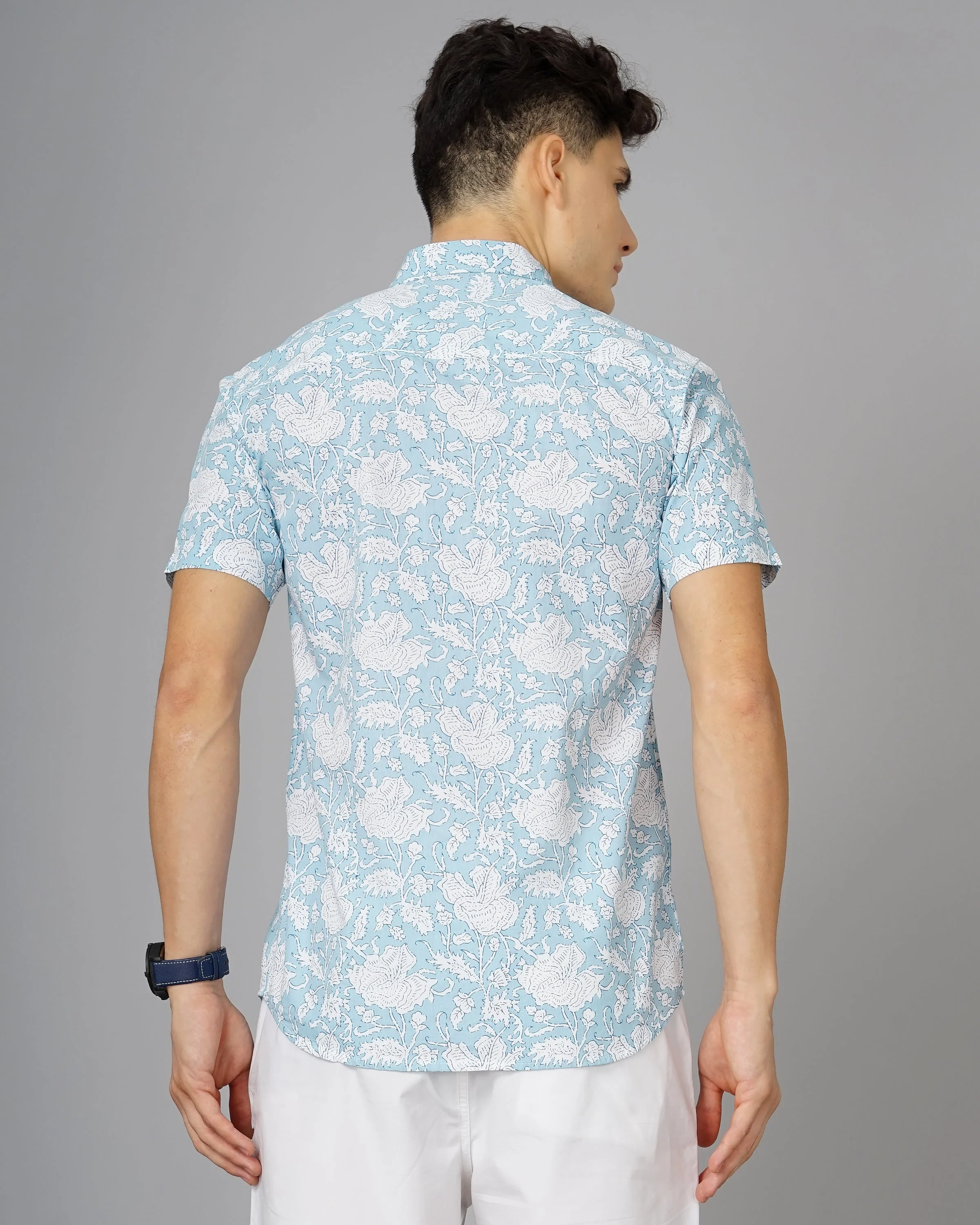 Men Floral Sky Blue Shirt - Image 2
