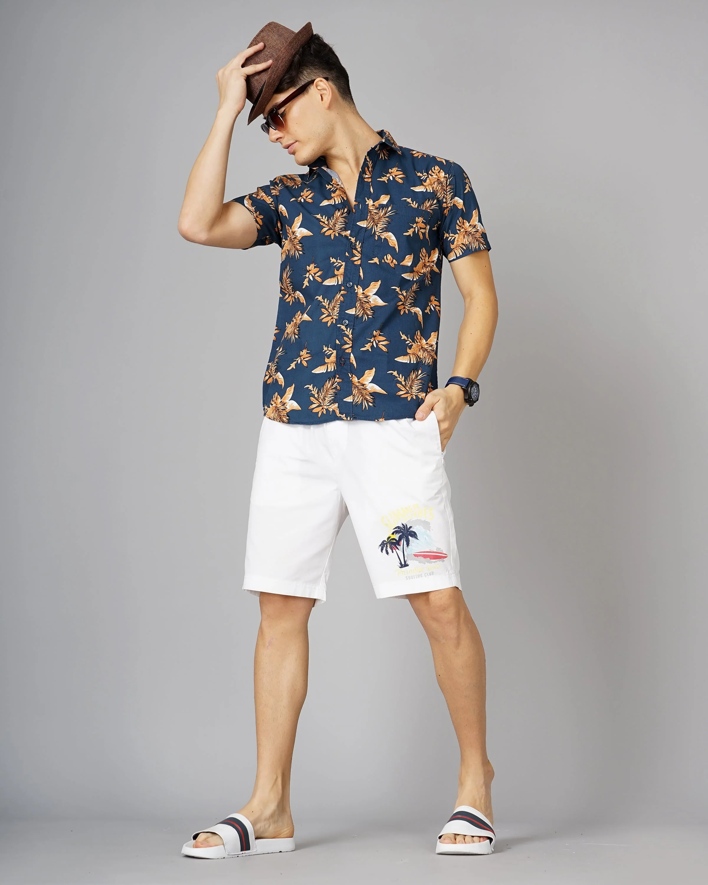 Men Floral Sky Blue Shirt - Image 6