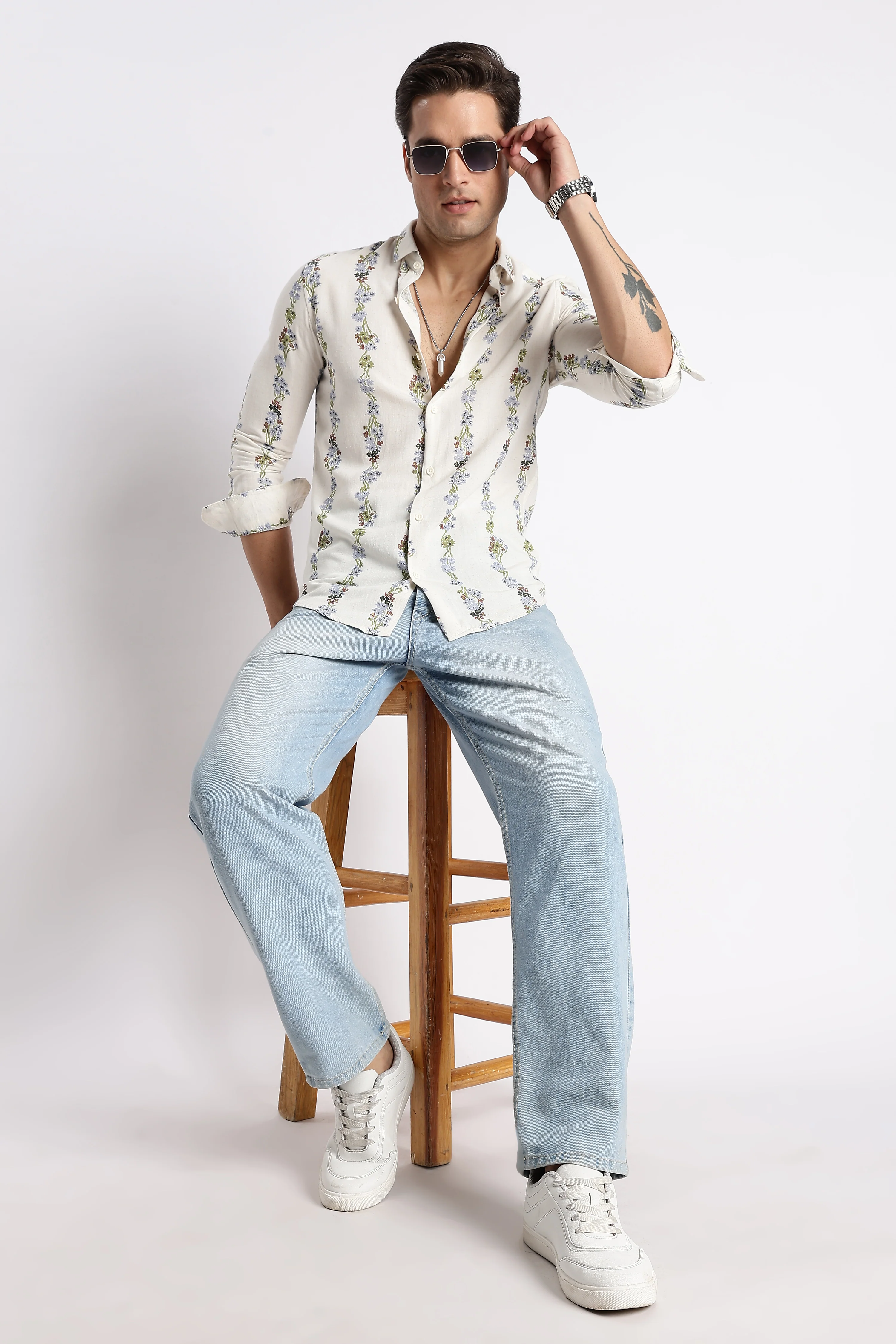 Men Floral Stripe Printed Shirt - Image 2