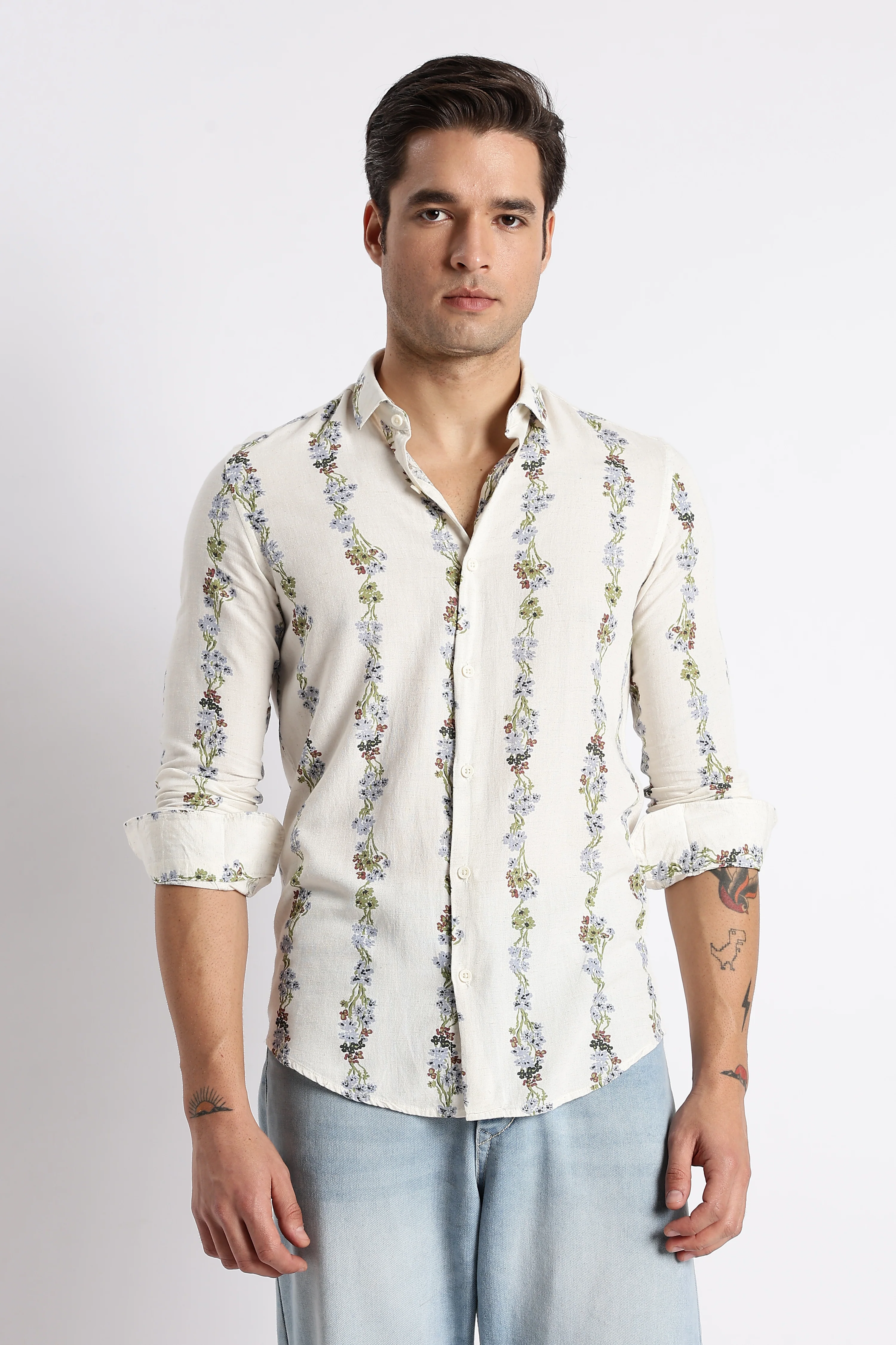 Men Floral Stripe Printed Shirt - Image 3