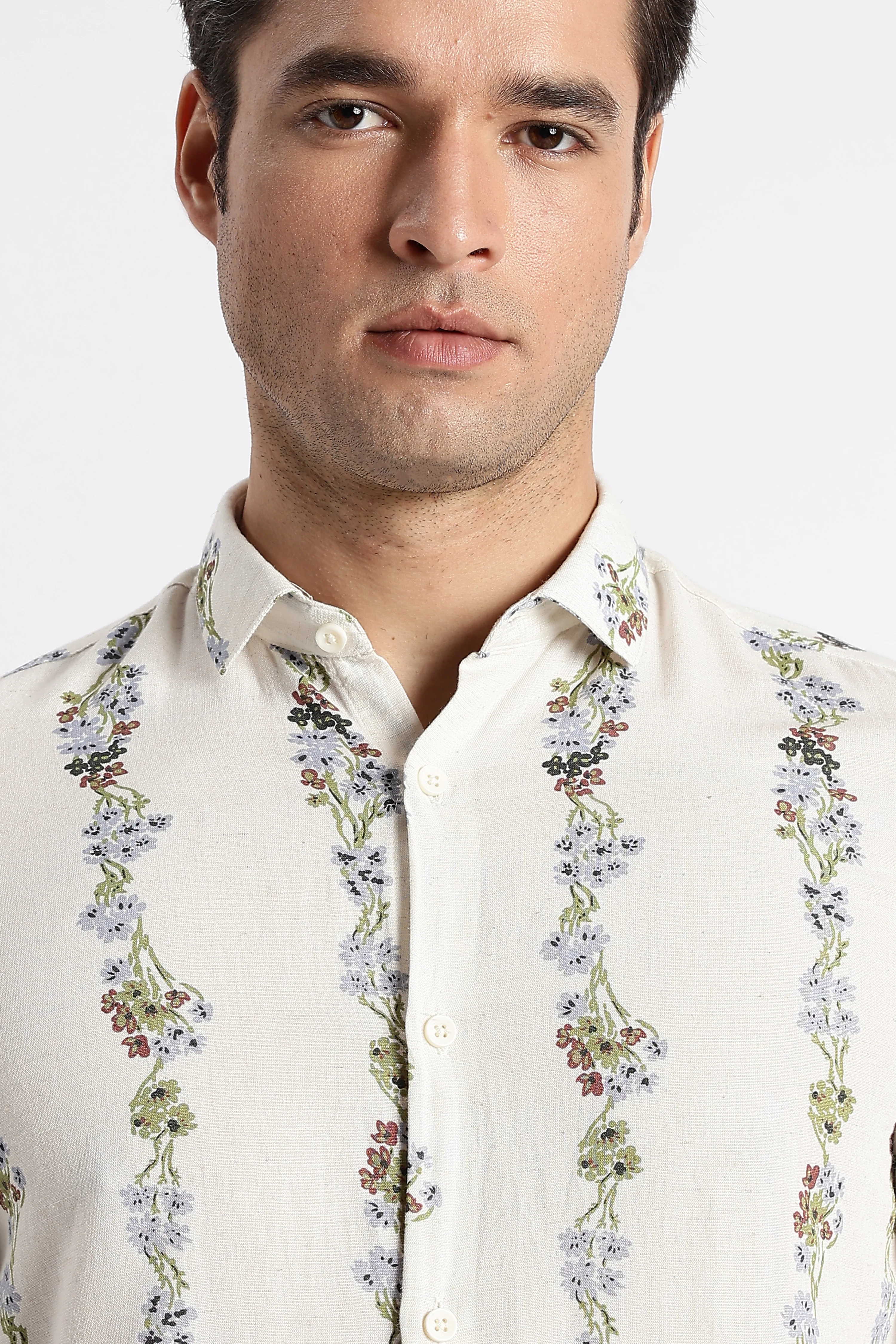 Men Floral Stripe Printed Shirt - Image 4