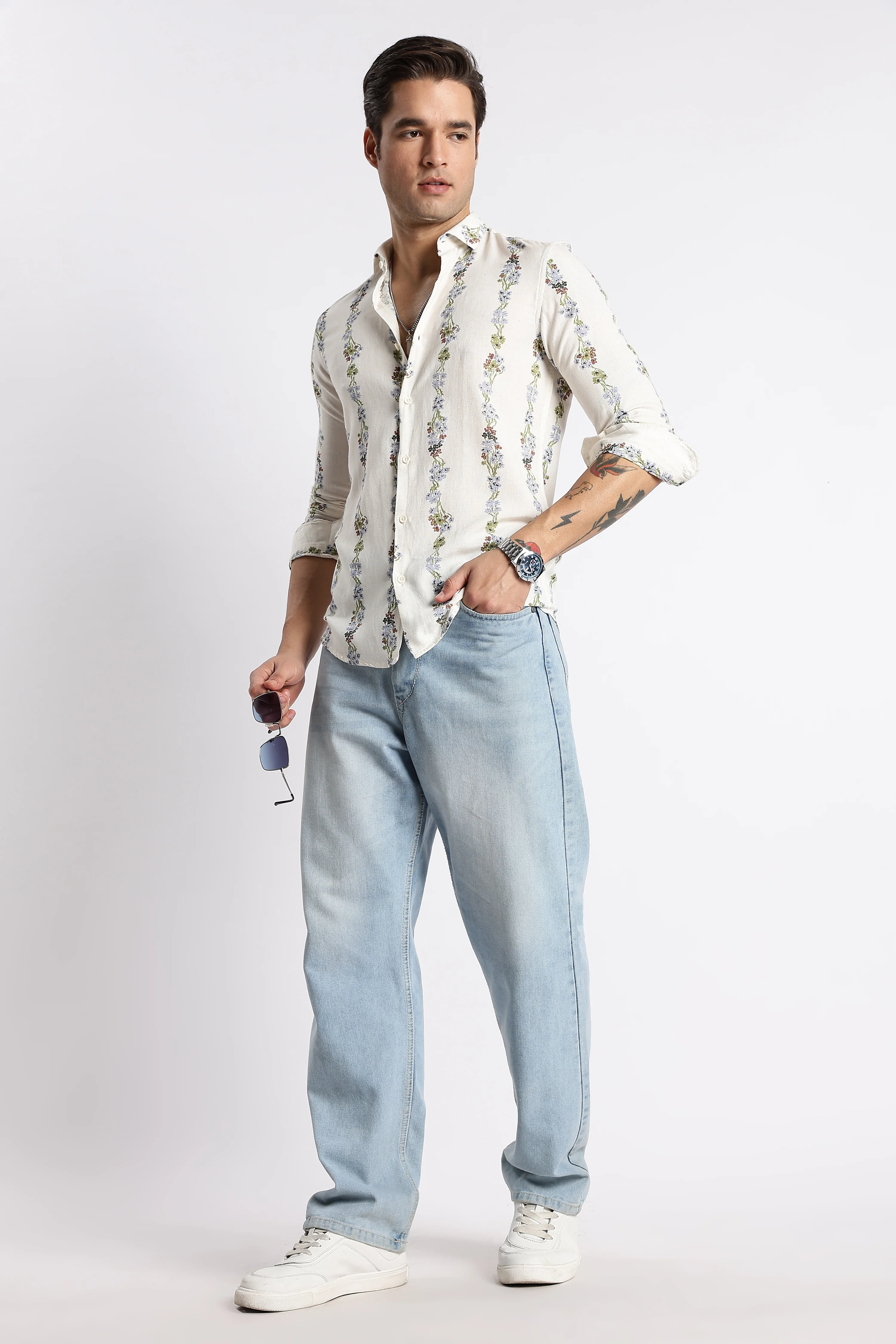 Men Floral Stripe Printed Shirt - Image 5