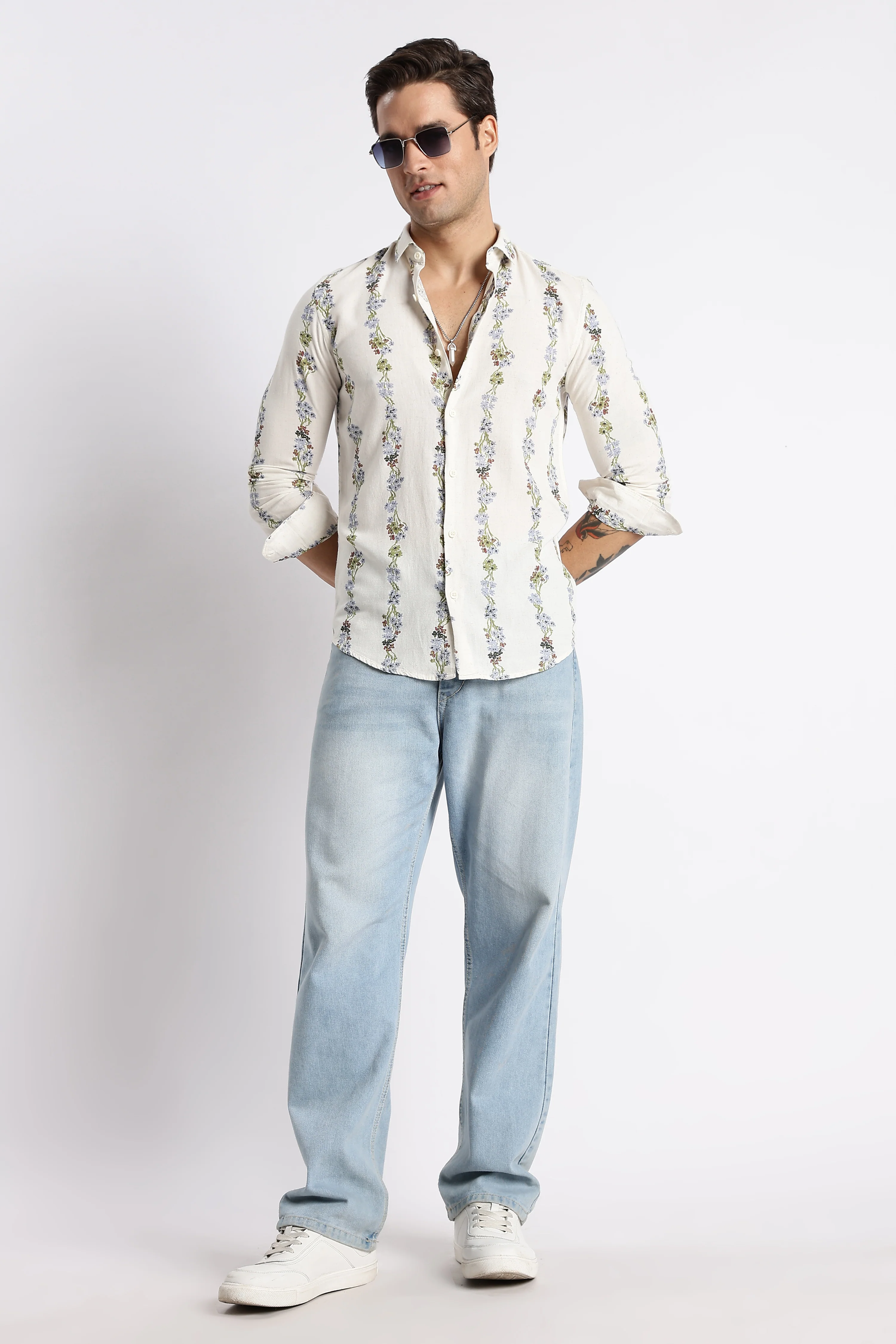 Men Floral Stripe Printed Shirt - Image 6