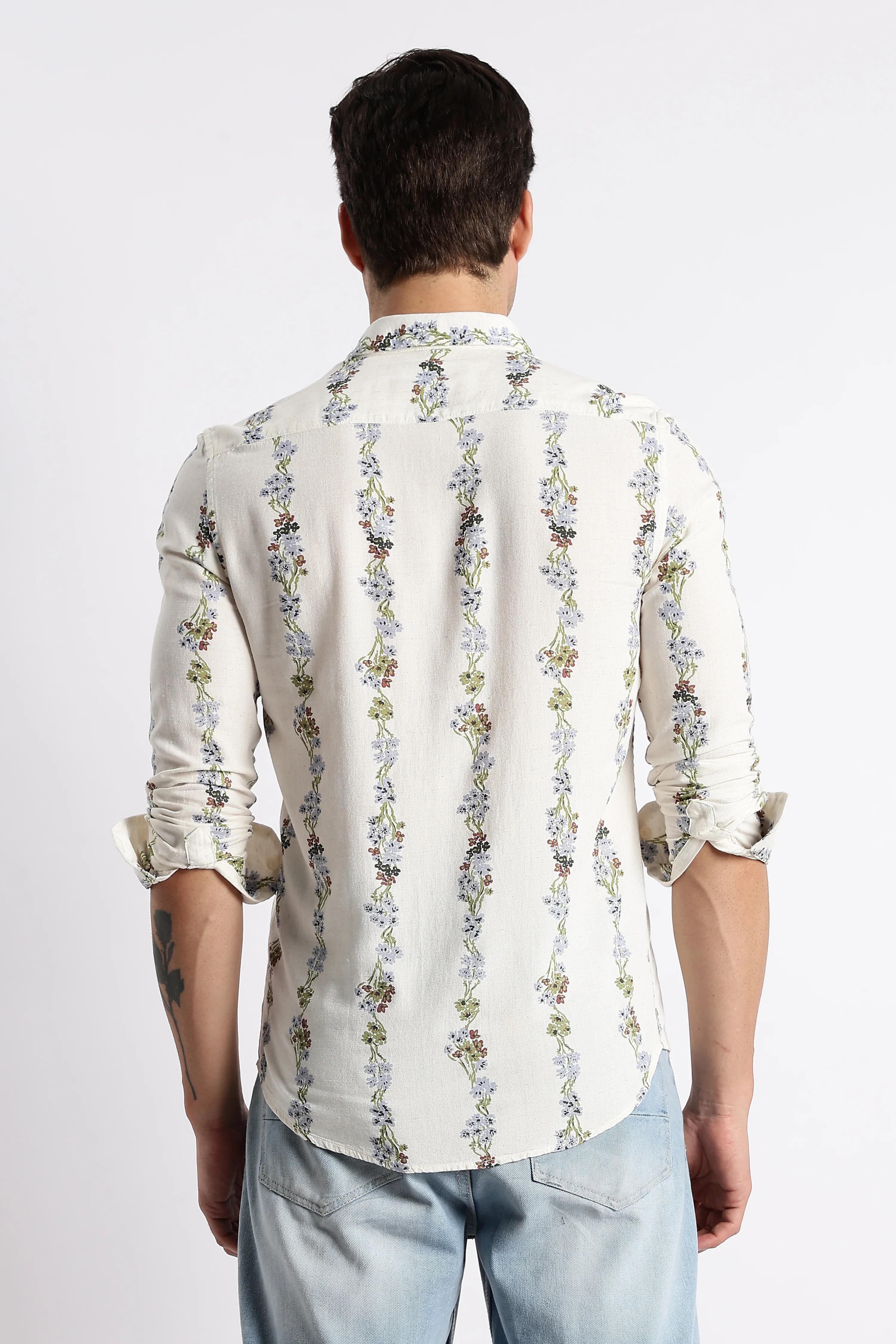 Men Floral Stripe Printed Shirt - Image 7