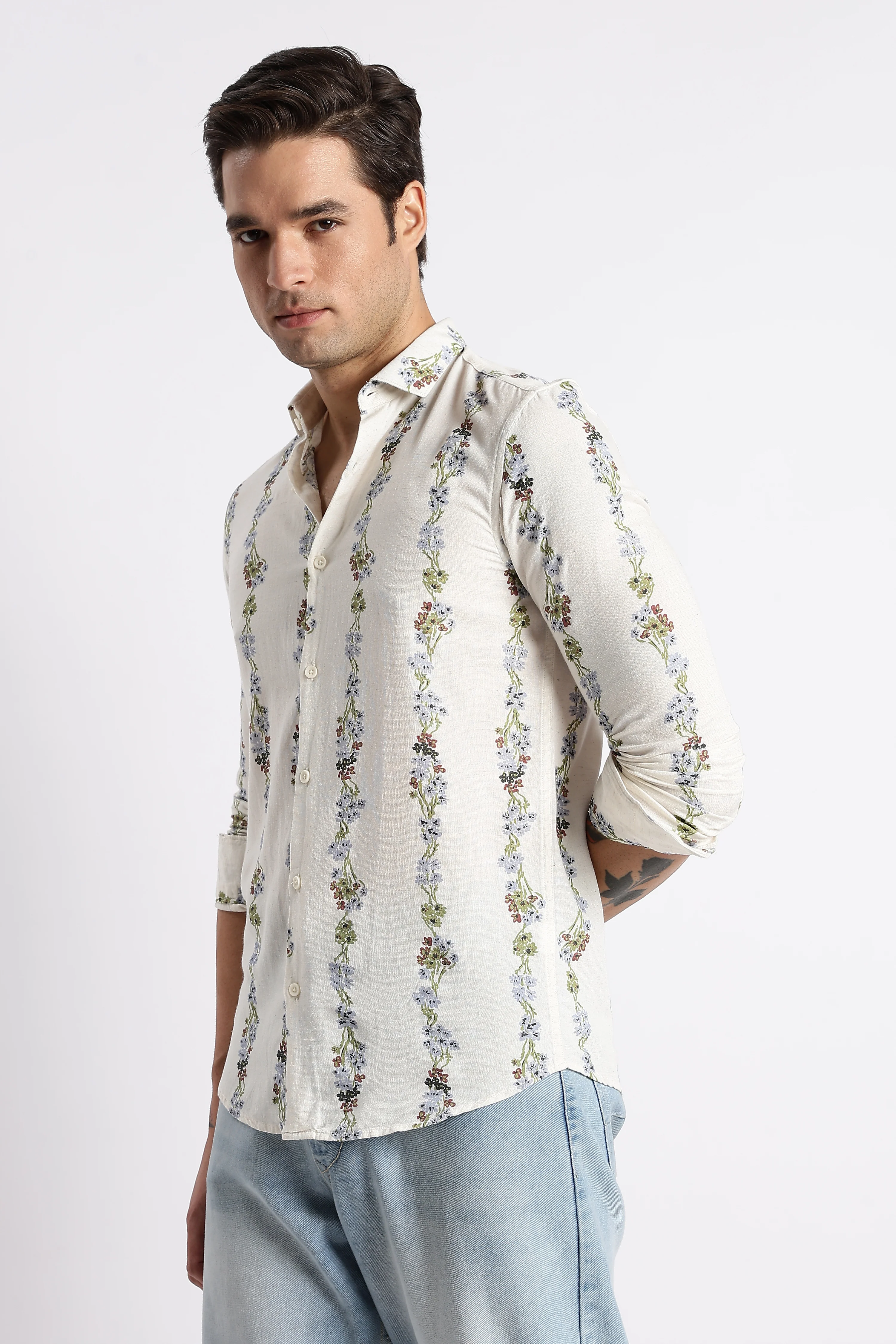 Men Floral Stripe Printed Shirt - Image 8