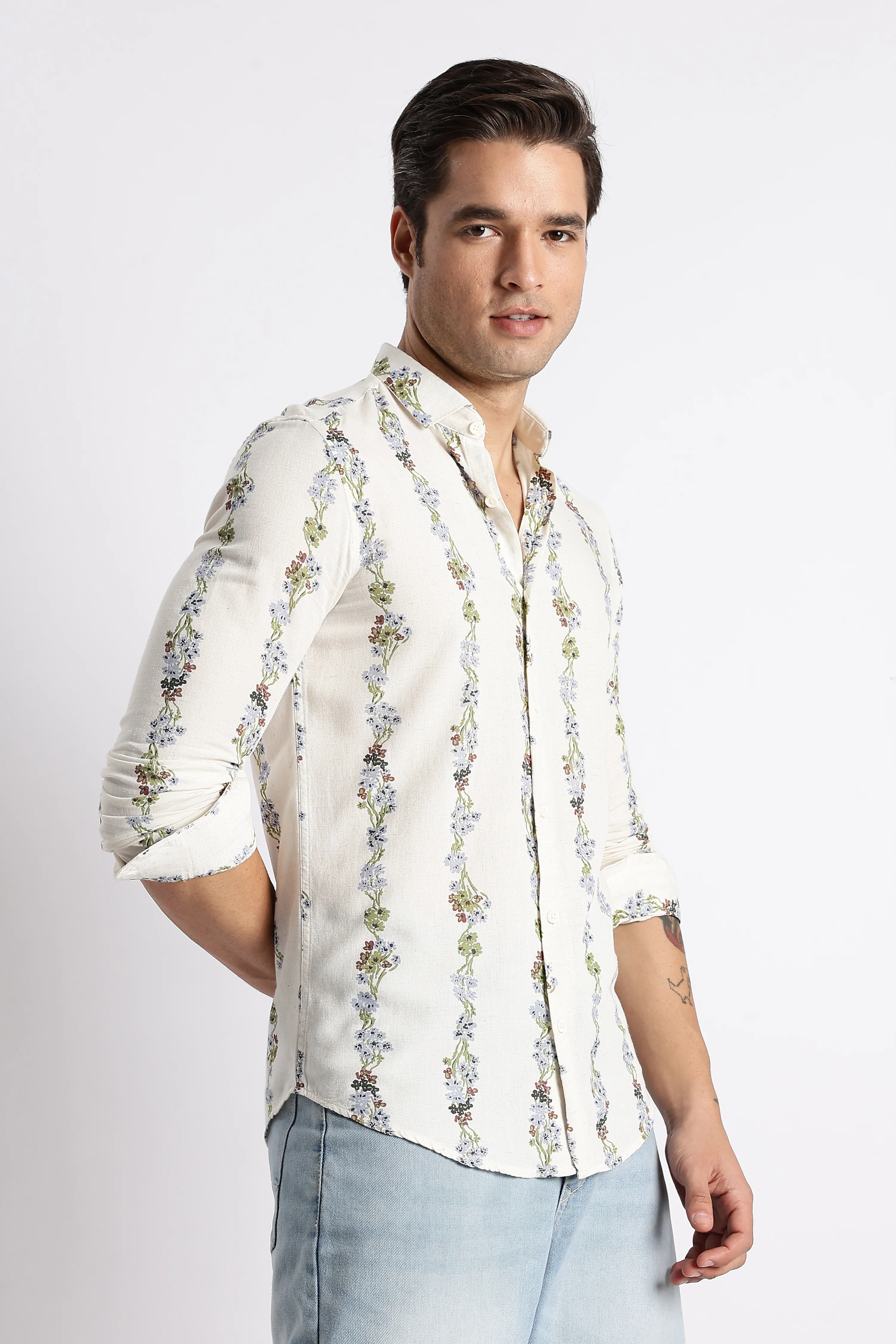 Men Floral Stripe Printed Shirt - Image 9