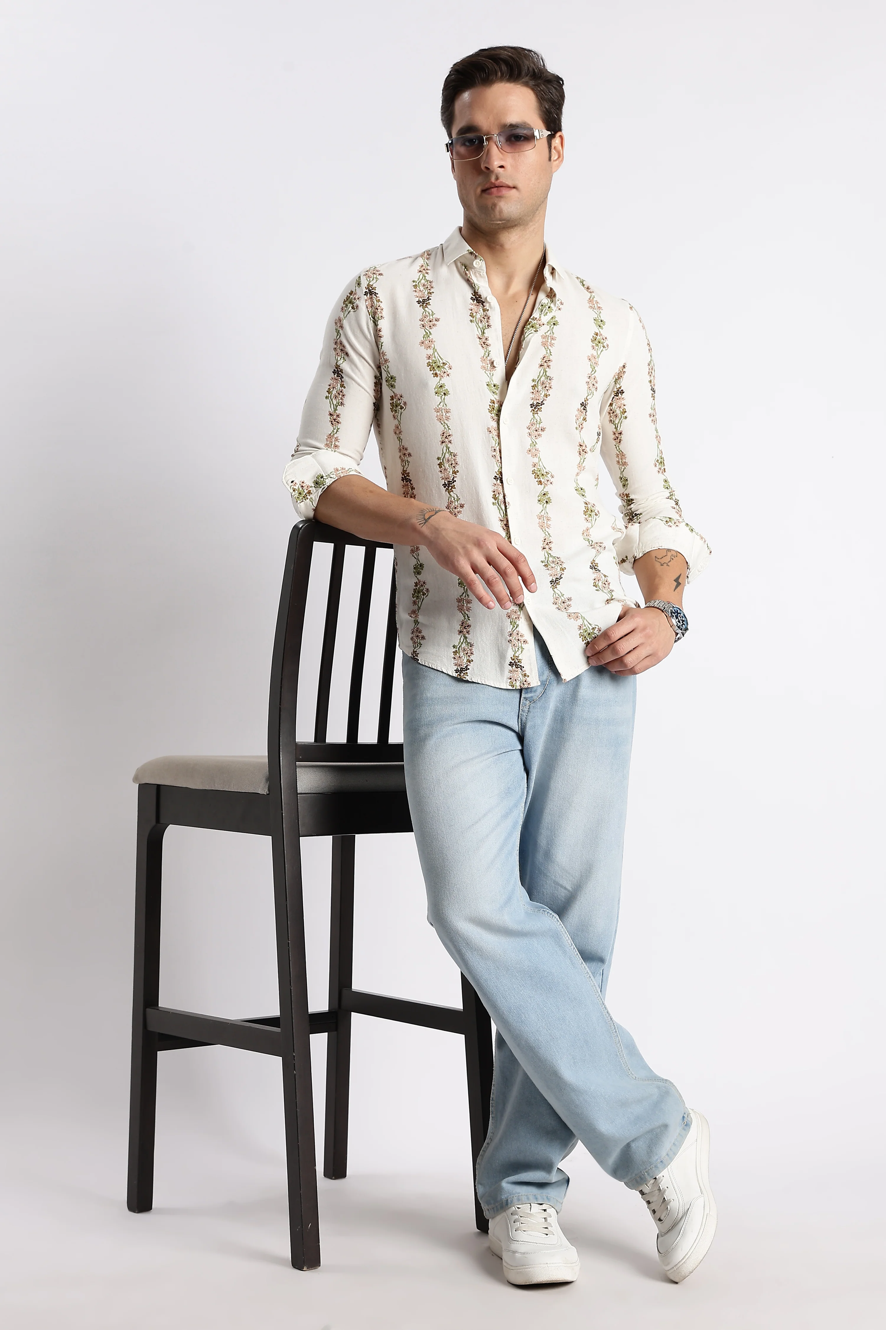 Men Floral Stripe Printed Shirt - Image 10
