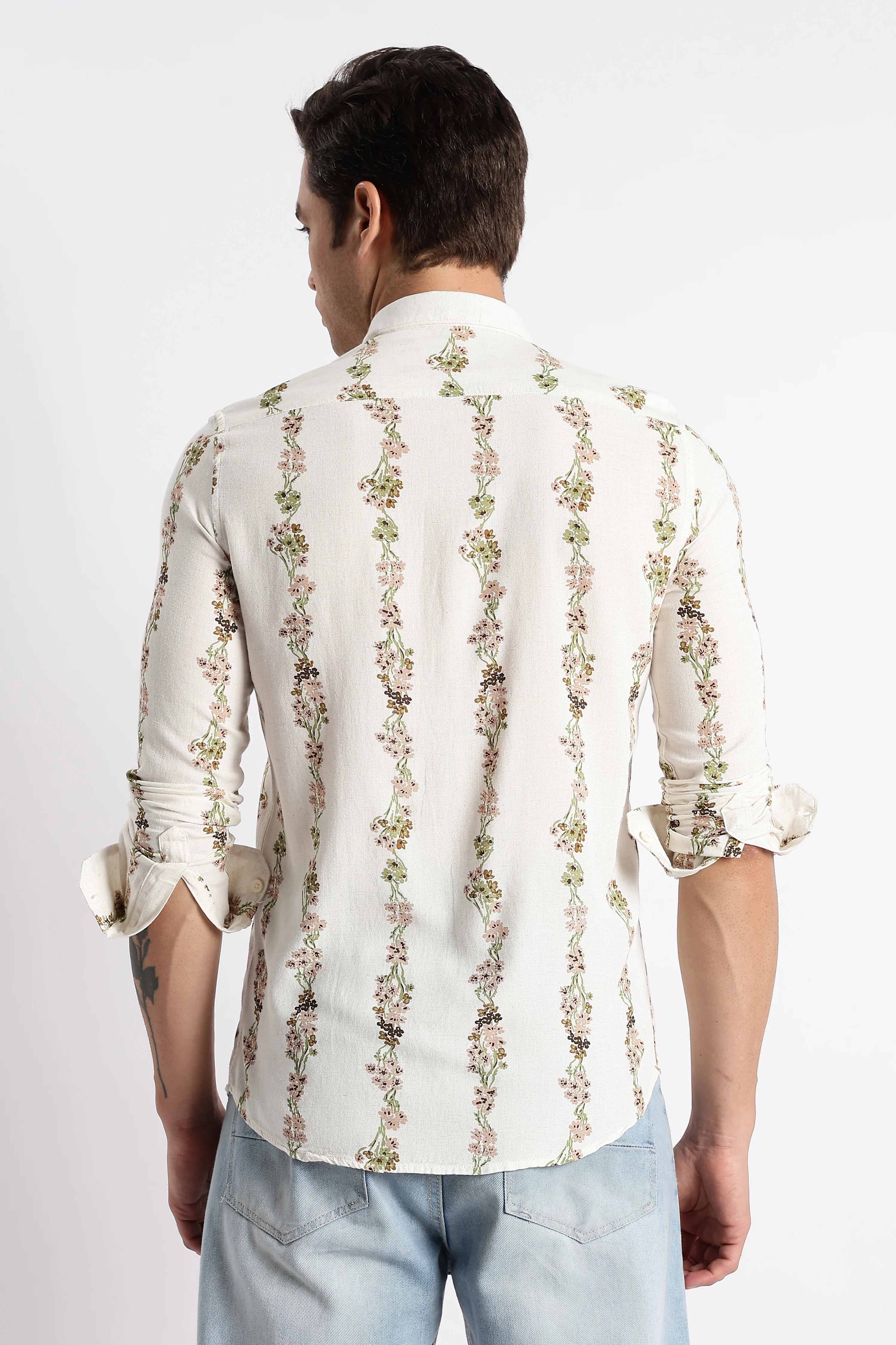 Men Floral Stripe Printed Shirt - Image 2