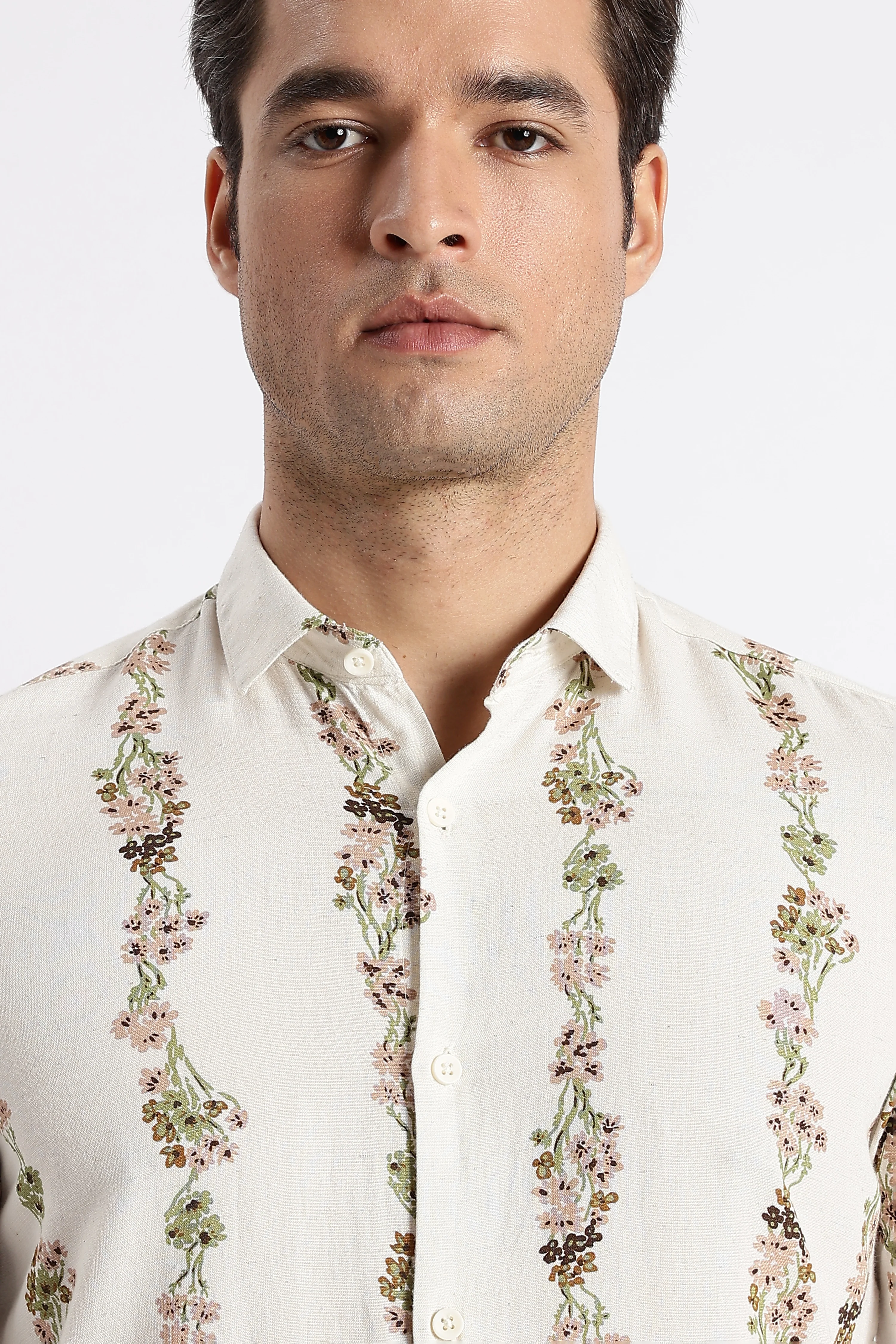 Men Floral Stripe Printed Shirt - Image 3