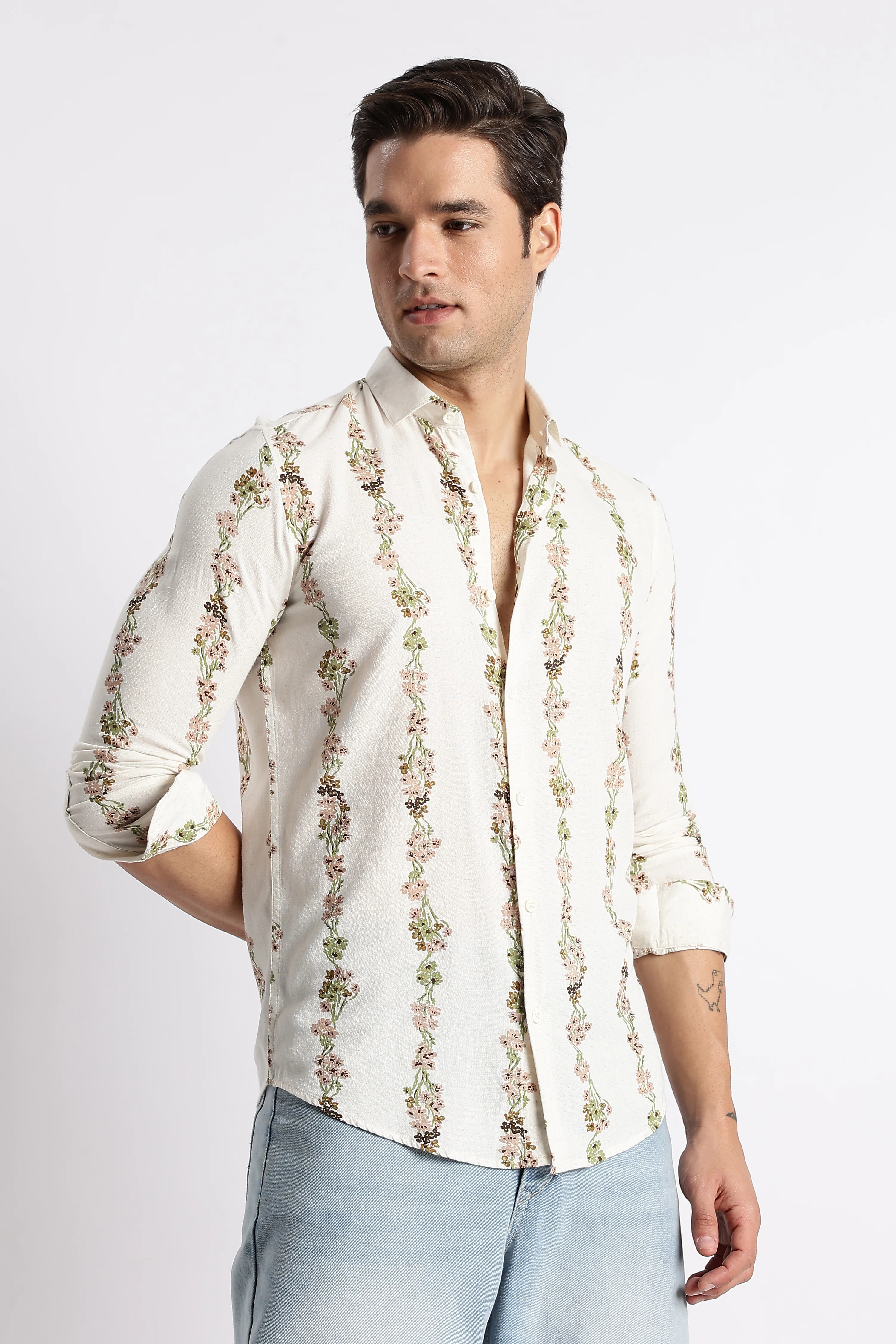 Men Floral Stripe Printed Shirt - Image 5