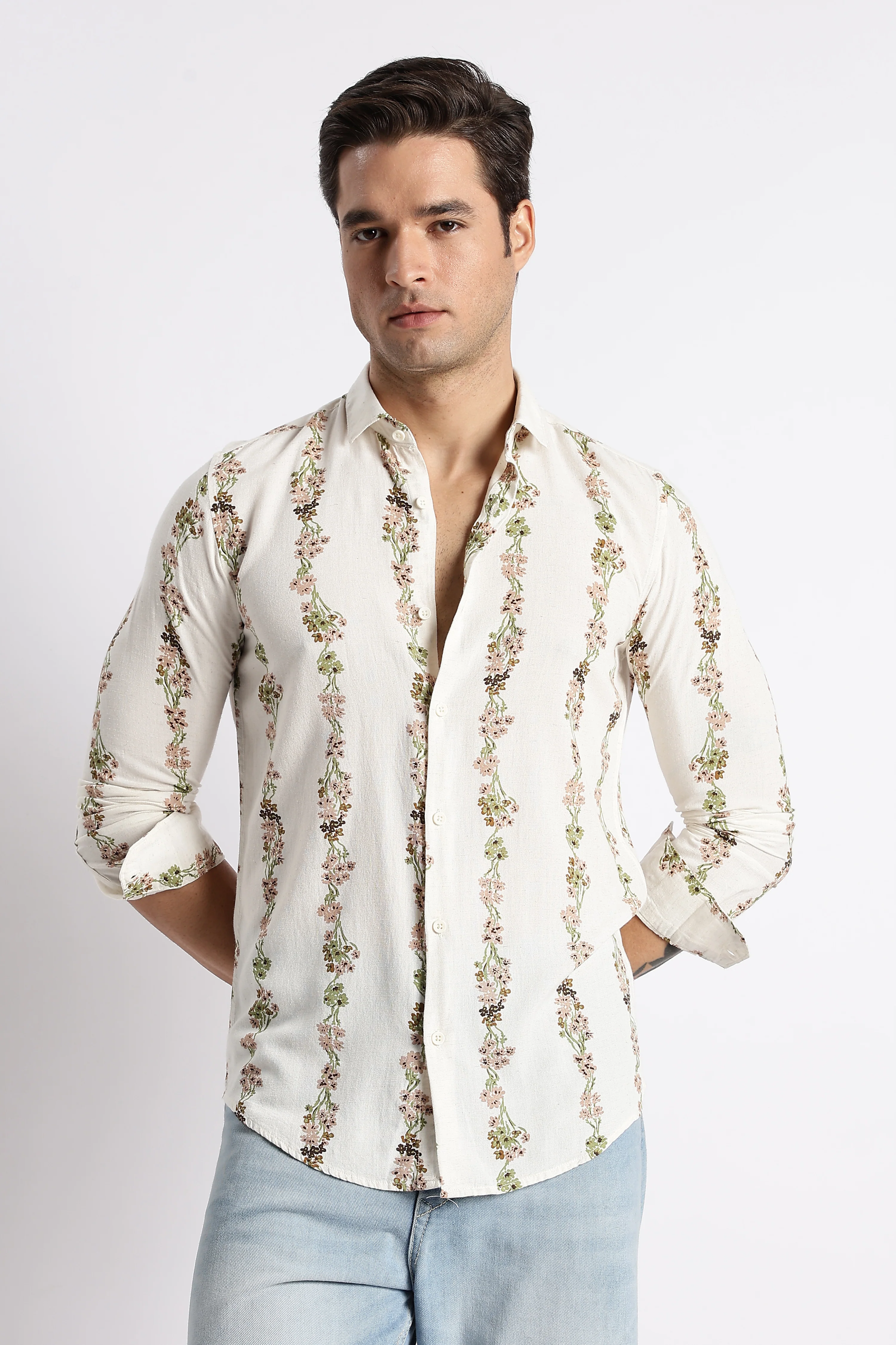 Men Floral Stripe Printed Shirt - Image 6