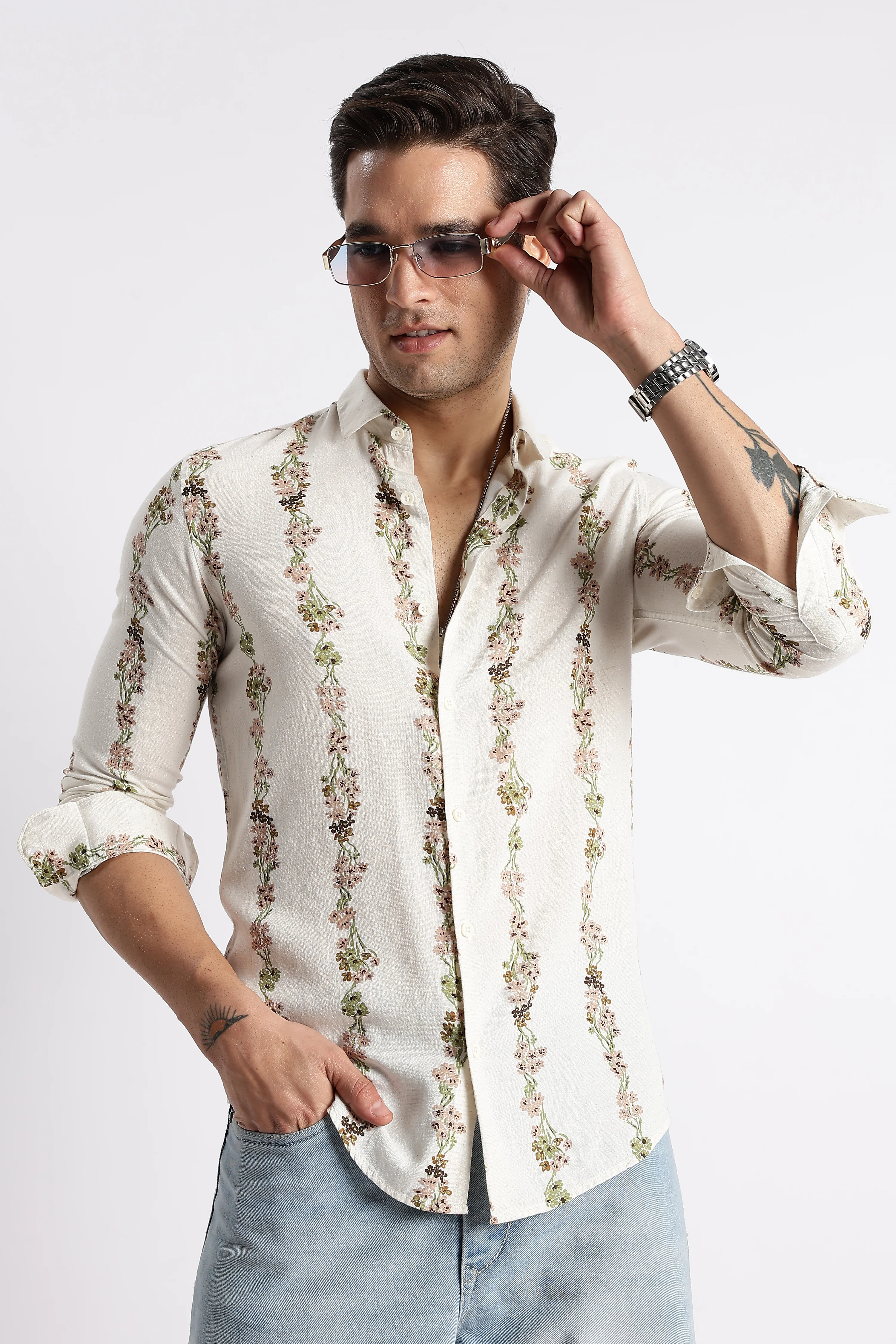 Men Floral Stripe Printed Shirt - Image 8