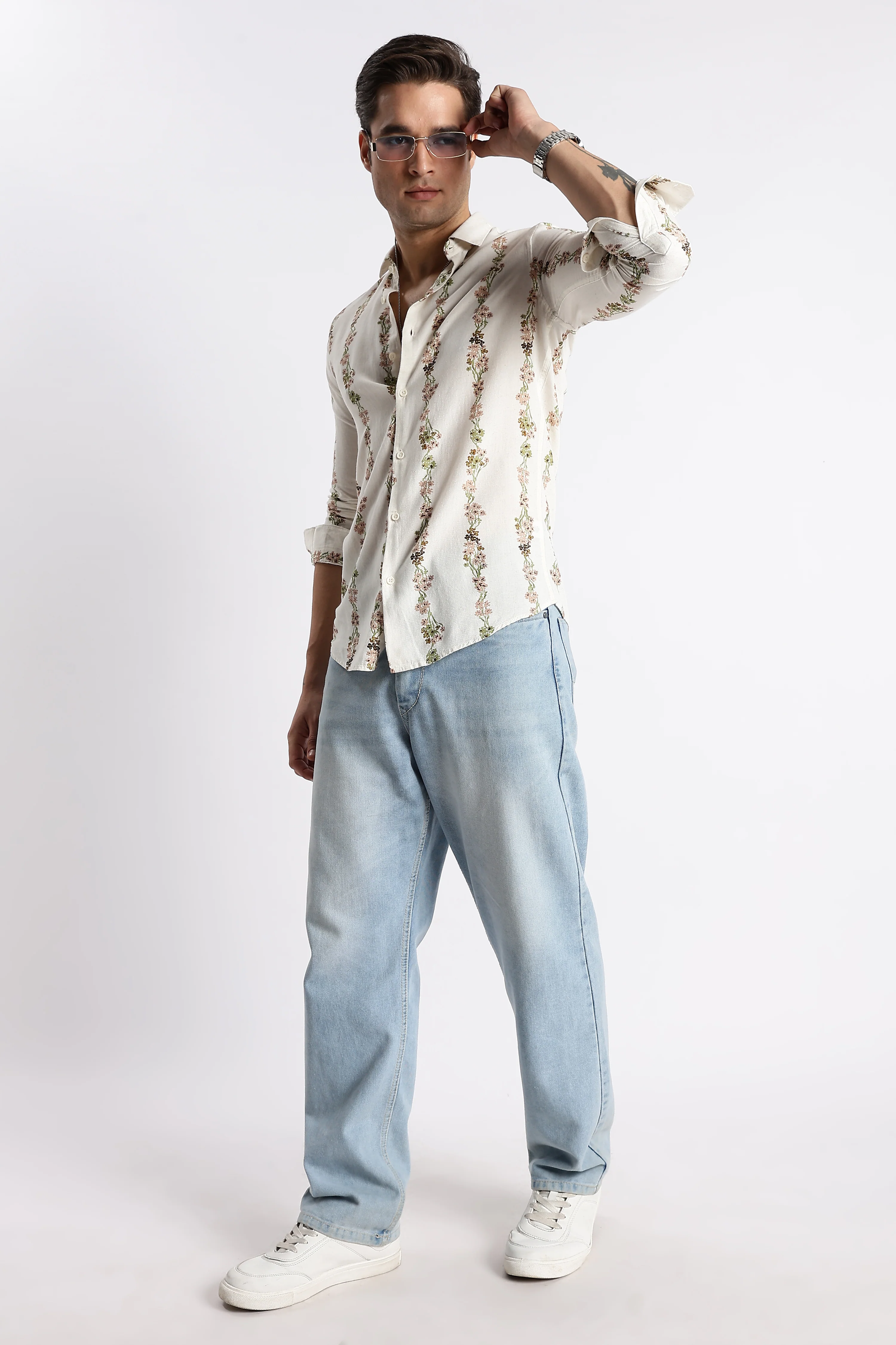 Men Floral Stripe Printed Shirt - Image 9