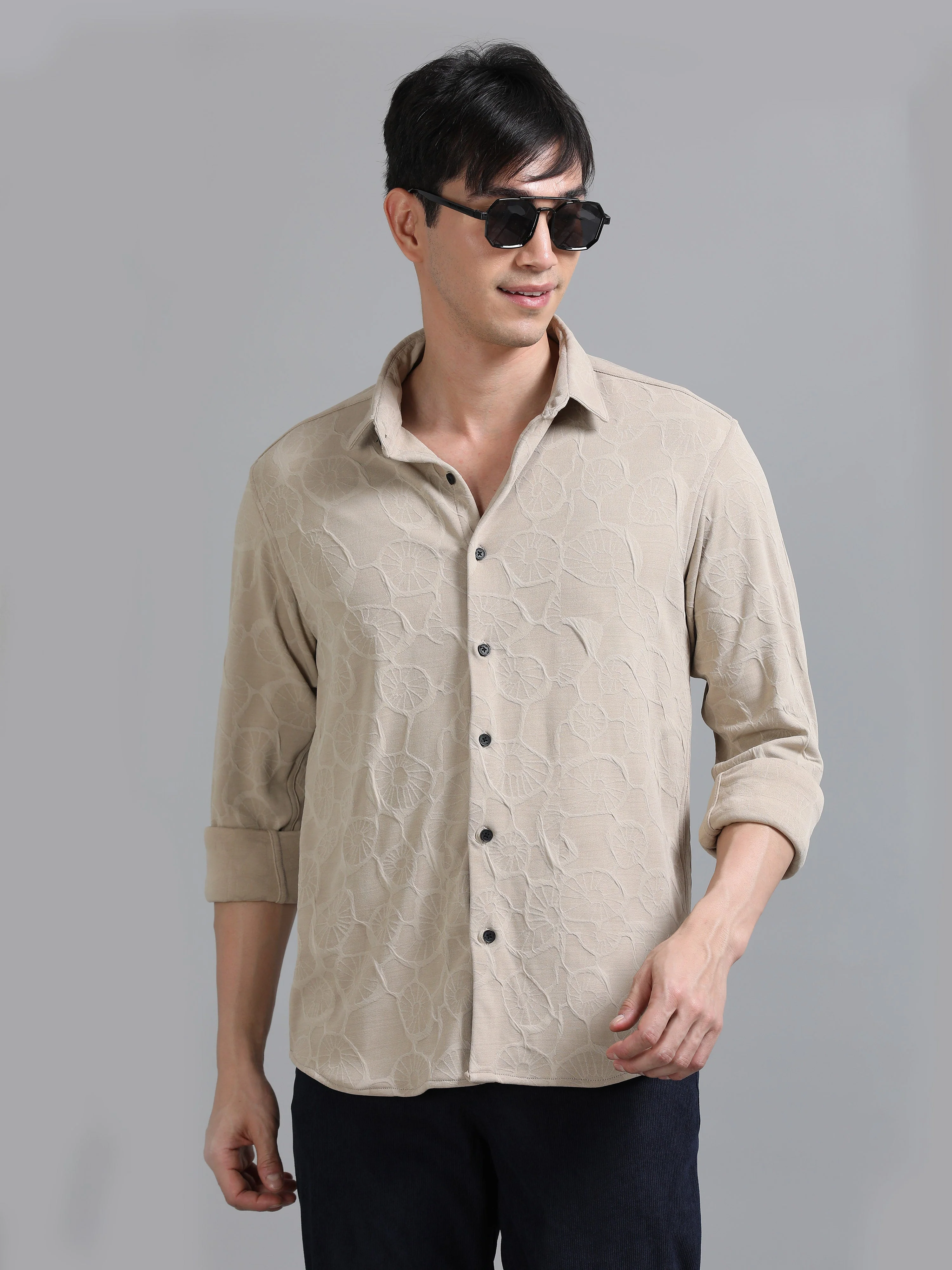 Men Florum Knit Brown Shirt - Image 2