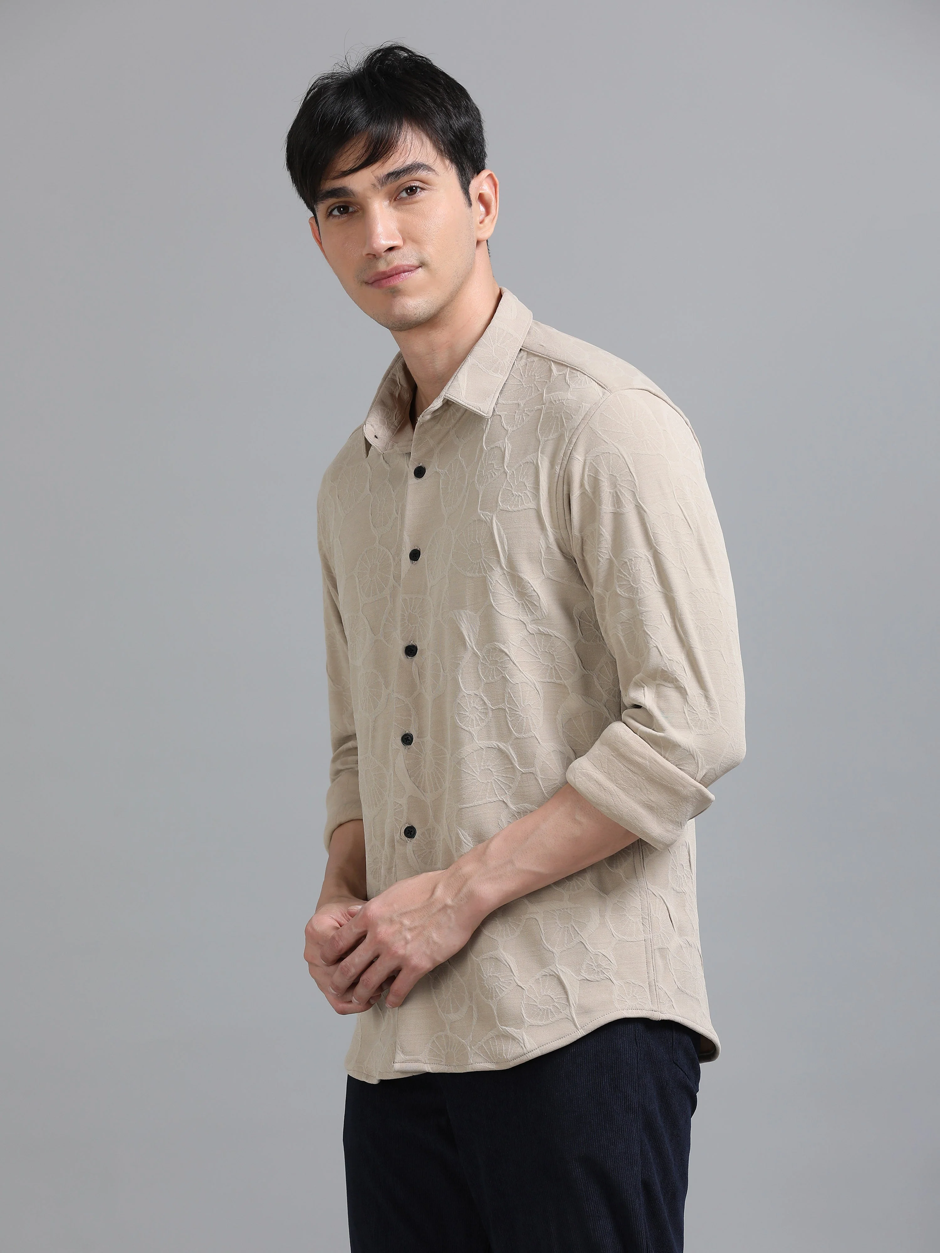 Men Florum Knit Brown Shirt - Image 4