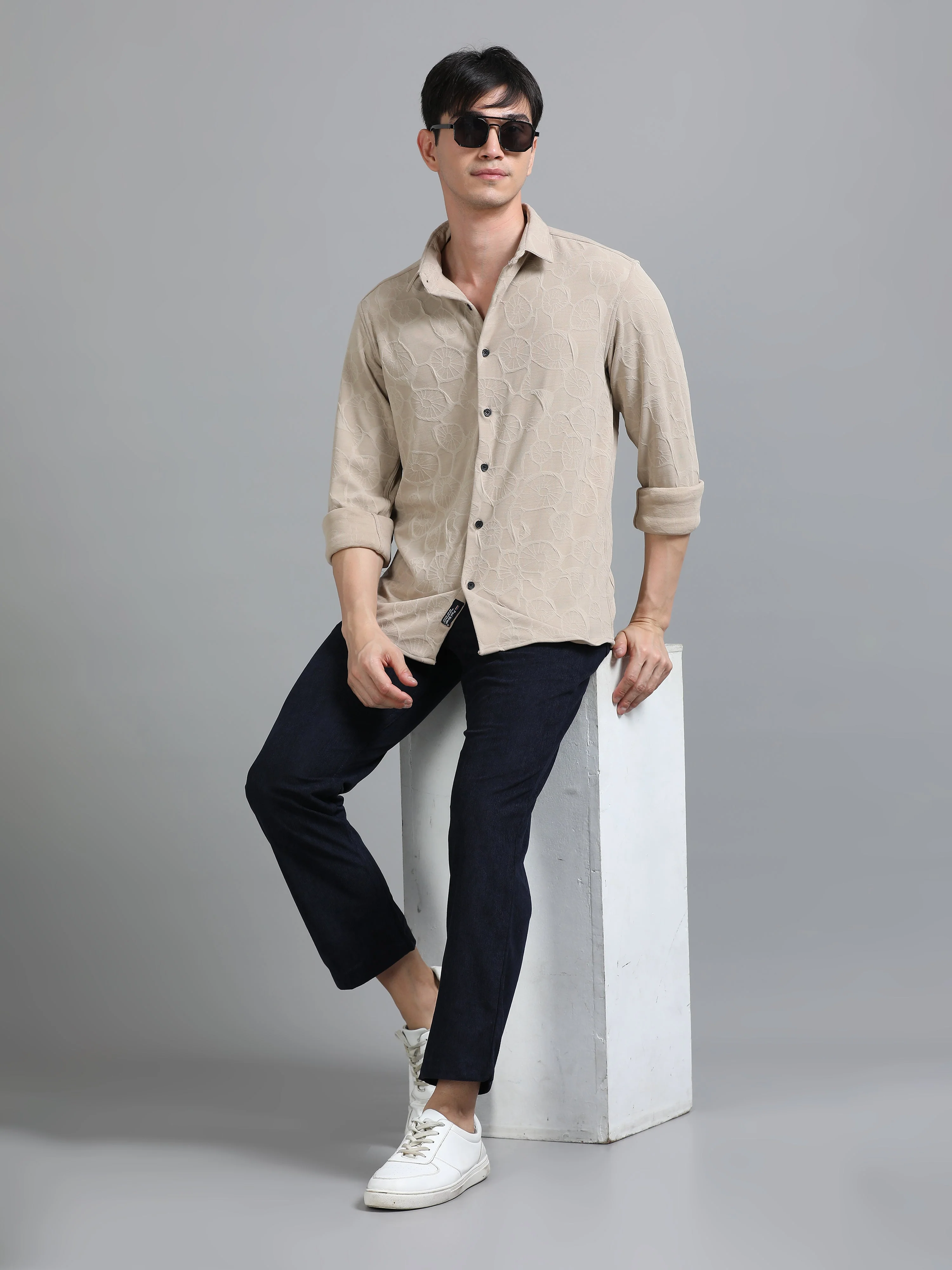 Men Florum Knit Brown Shirt - Image 5