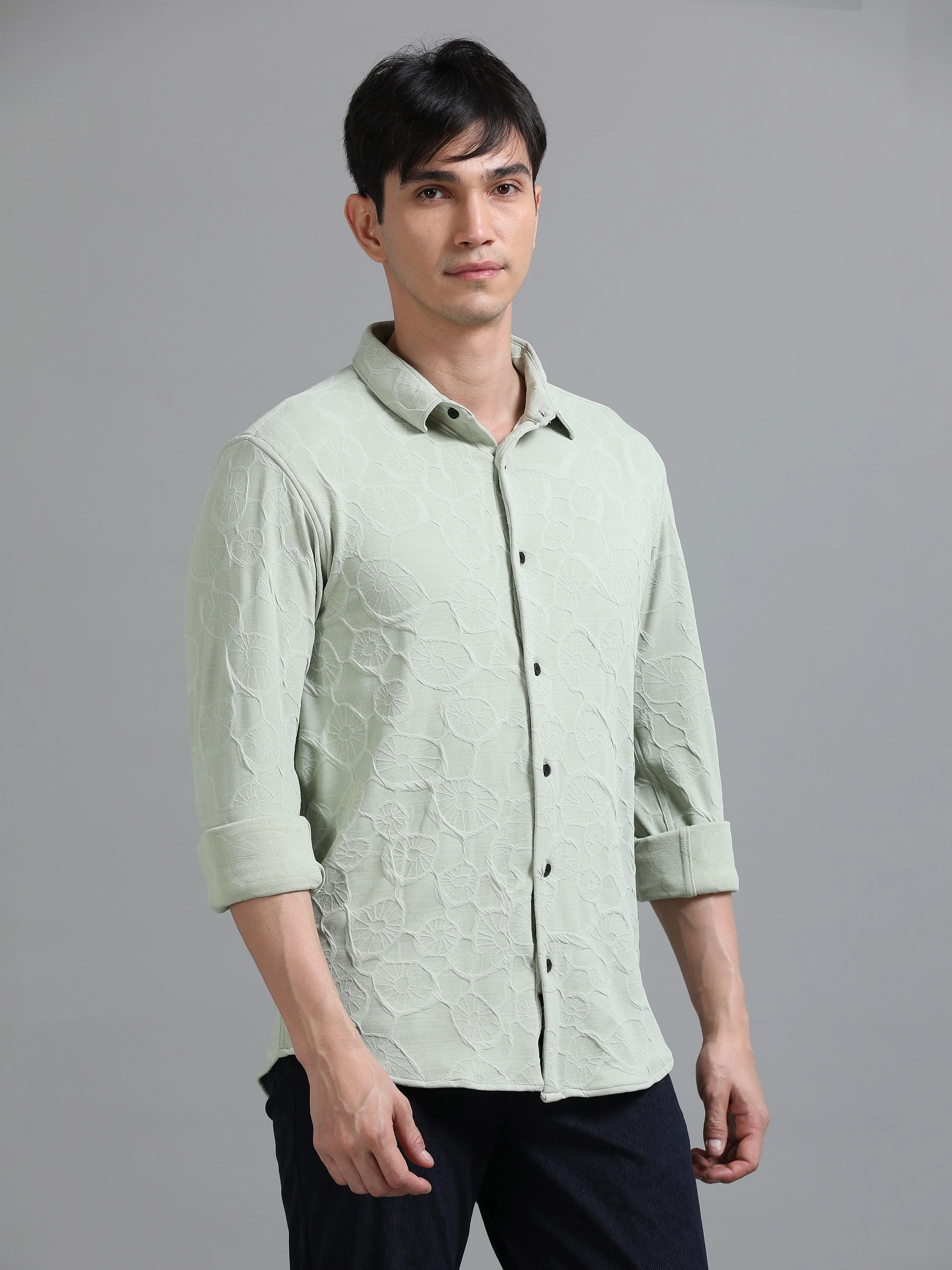 Men Florum Knit Green Shirt - Image 3