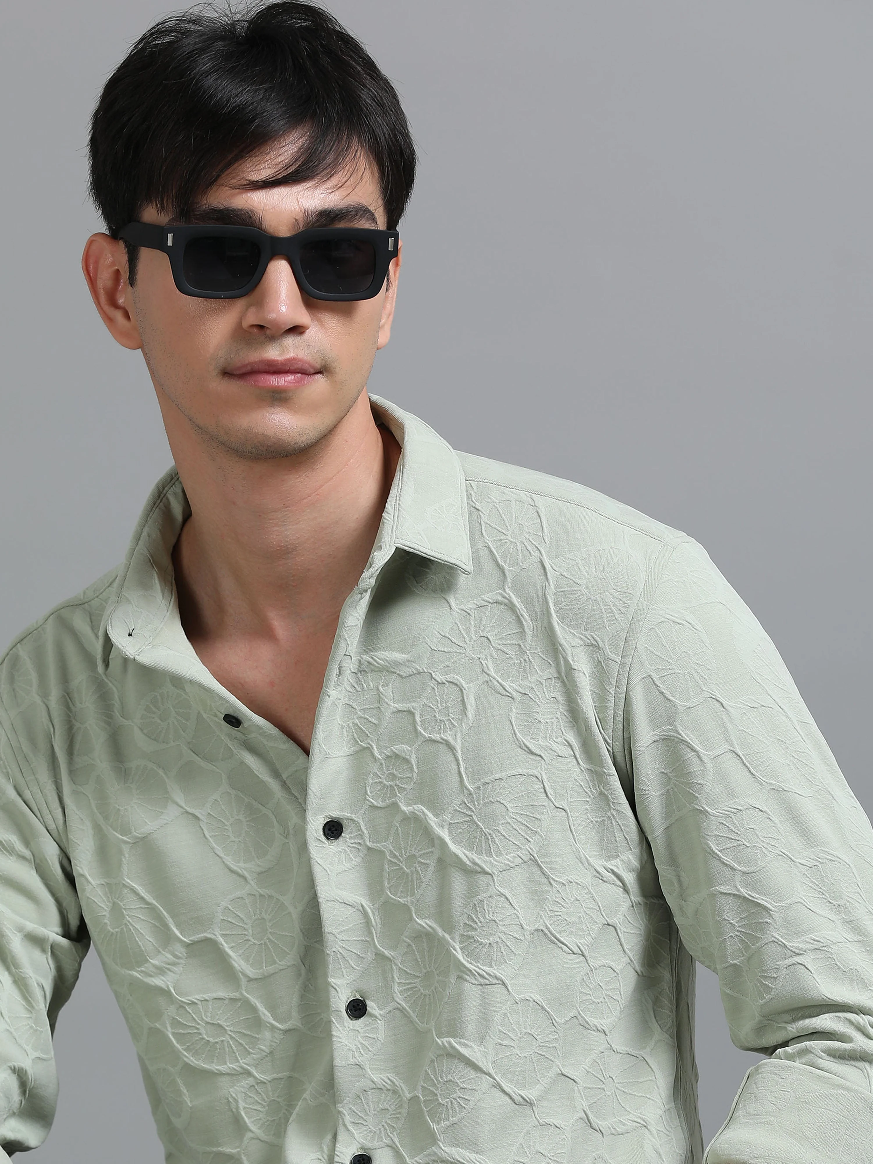 Men Florum Knit Green Shirt - Image 4