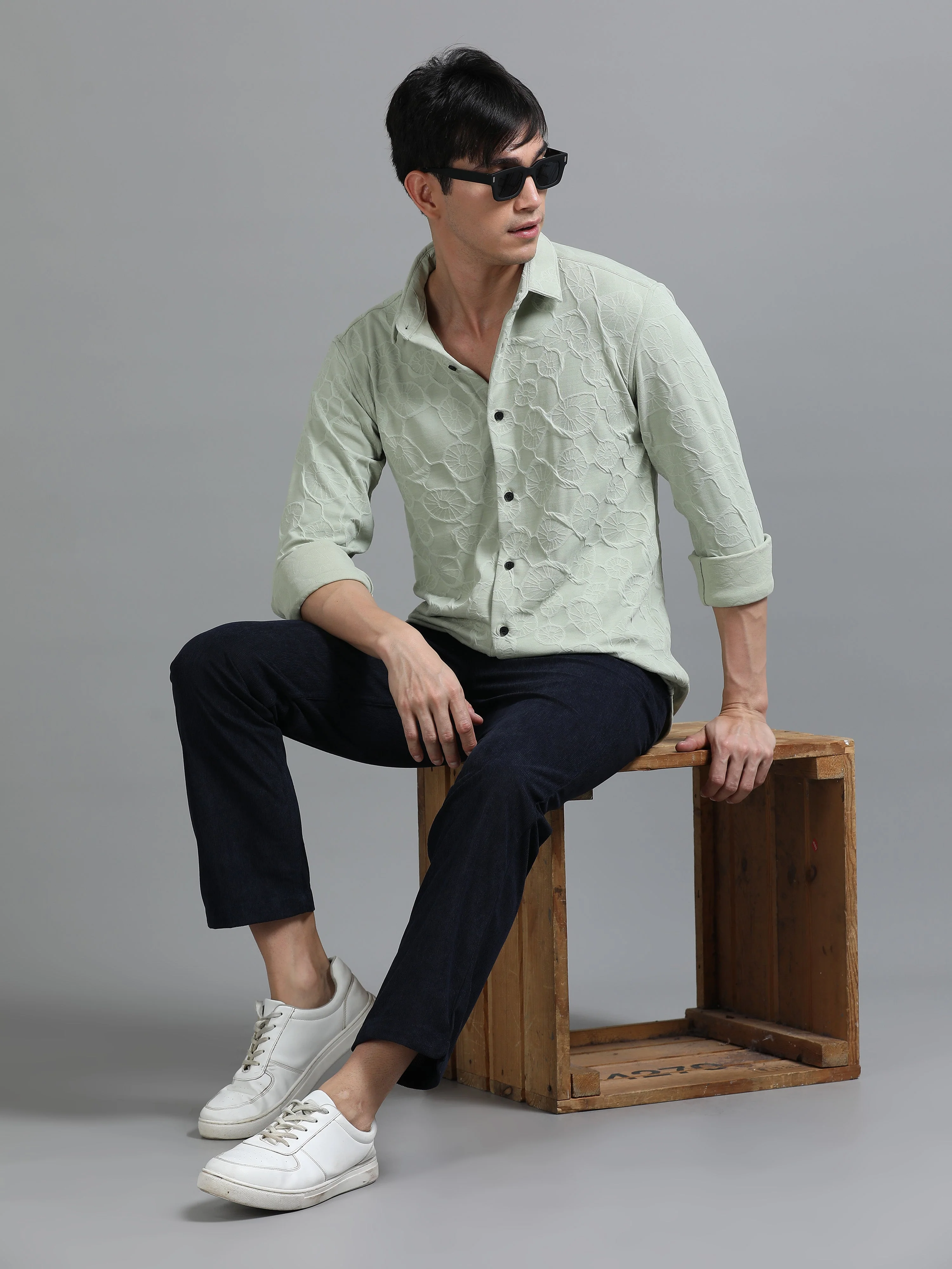 Men Florum Knit Green Shirt - Image 5