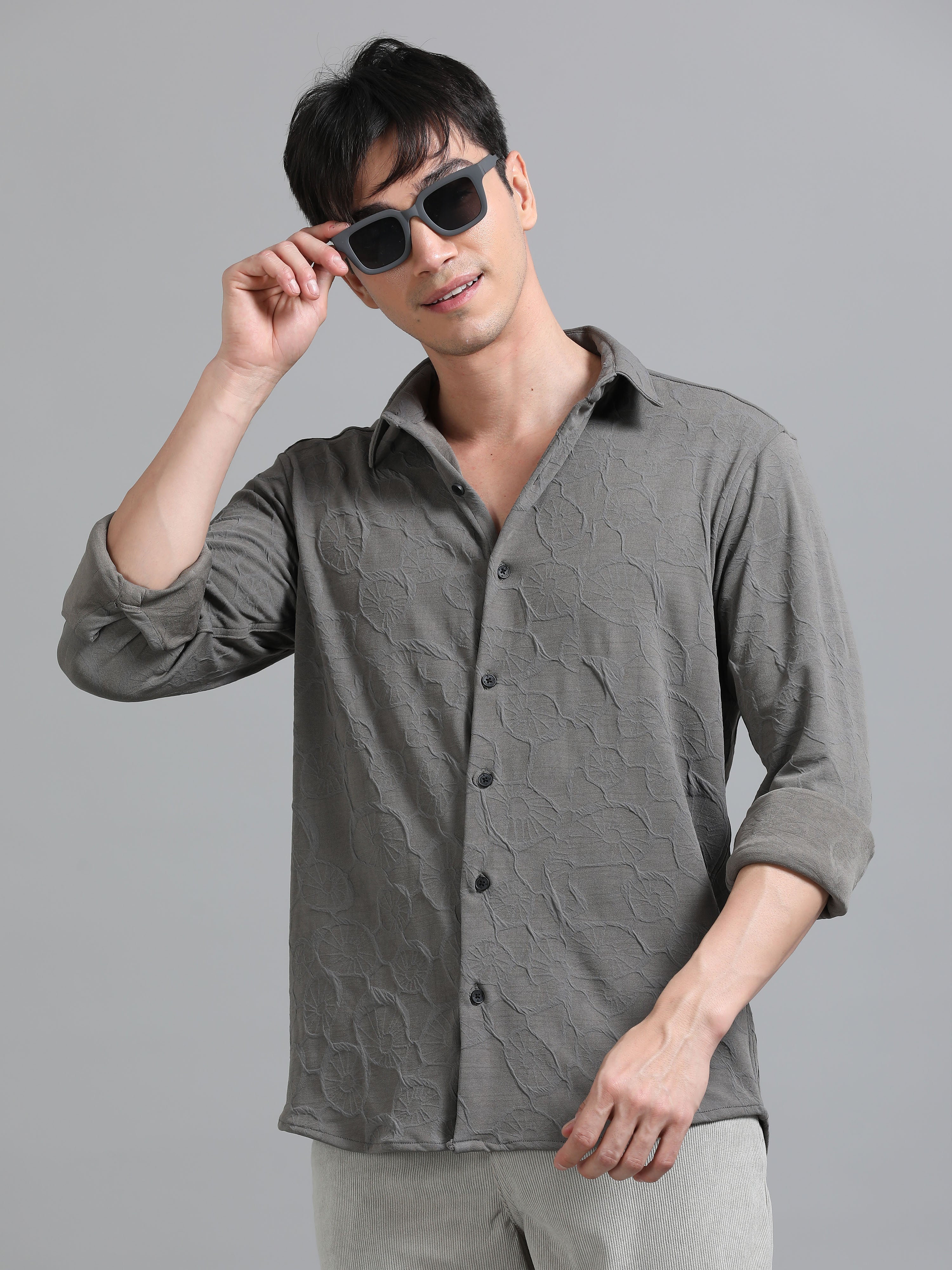 Men Florum Knit Grey Shirt - Image 2