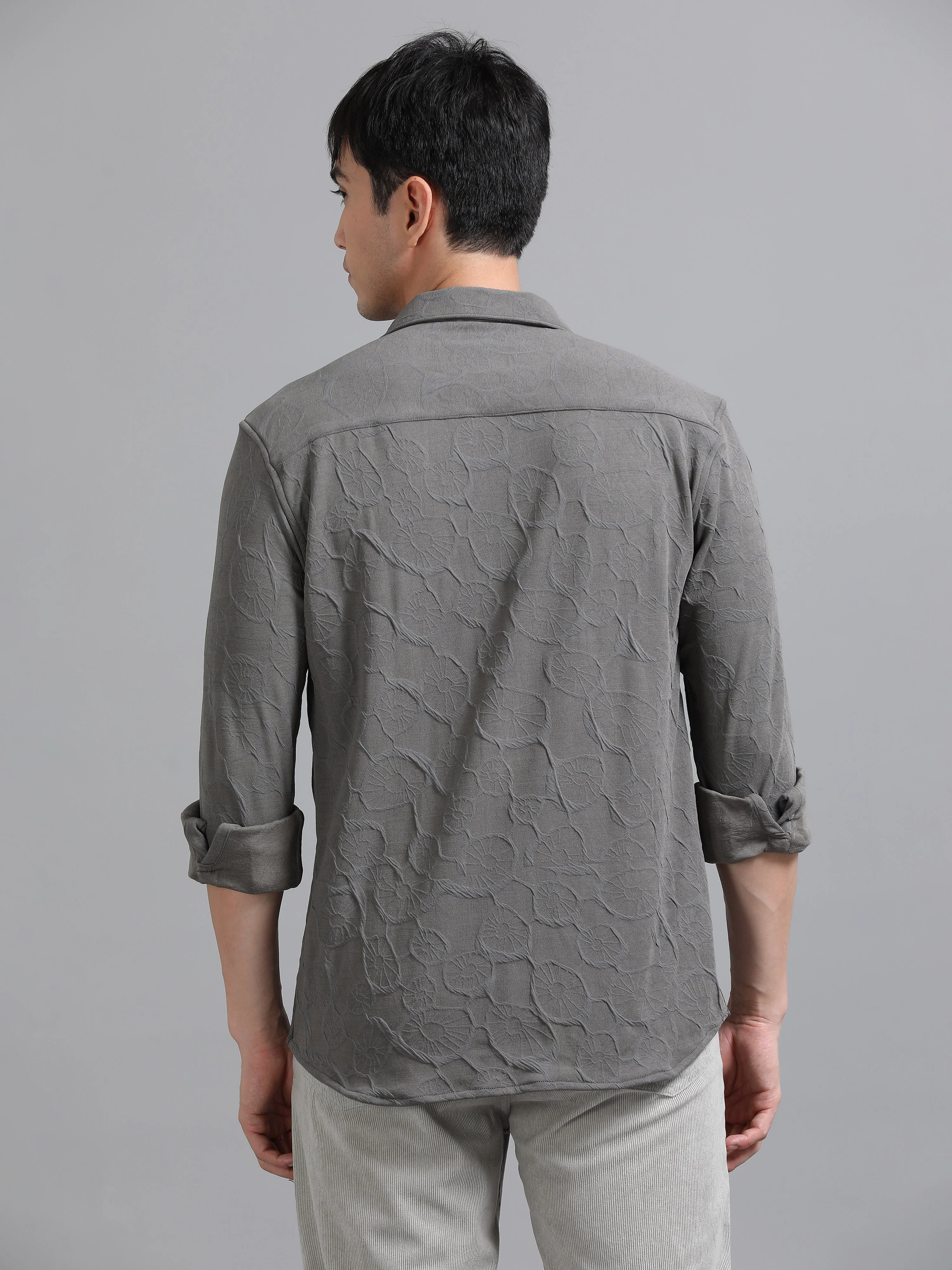 Men Florum Knit Grey Shirt - Image 3