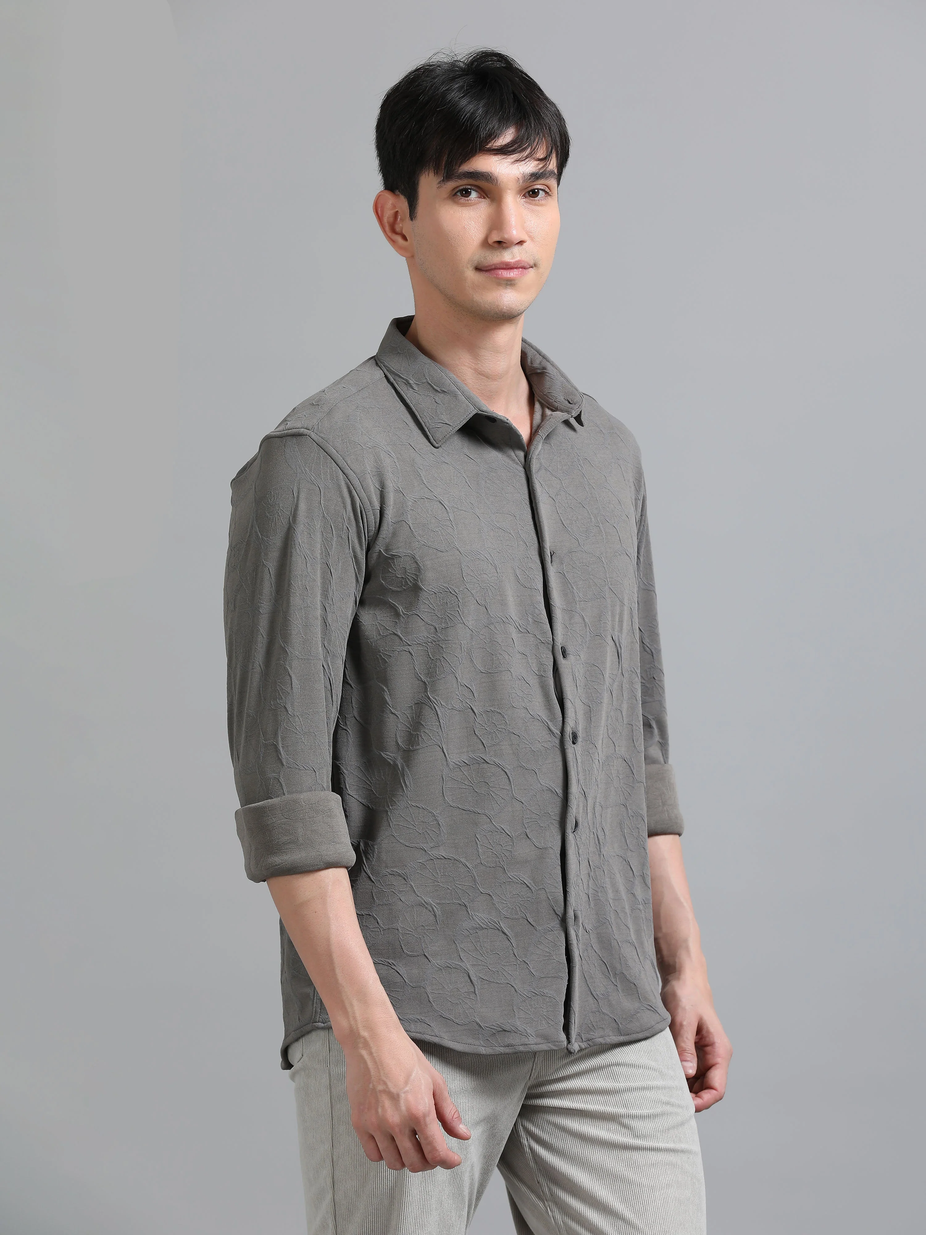 Men Florum Knit Grey Shirt - Image 5