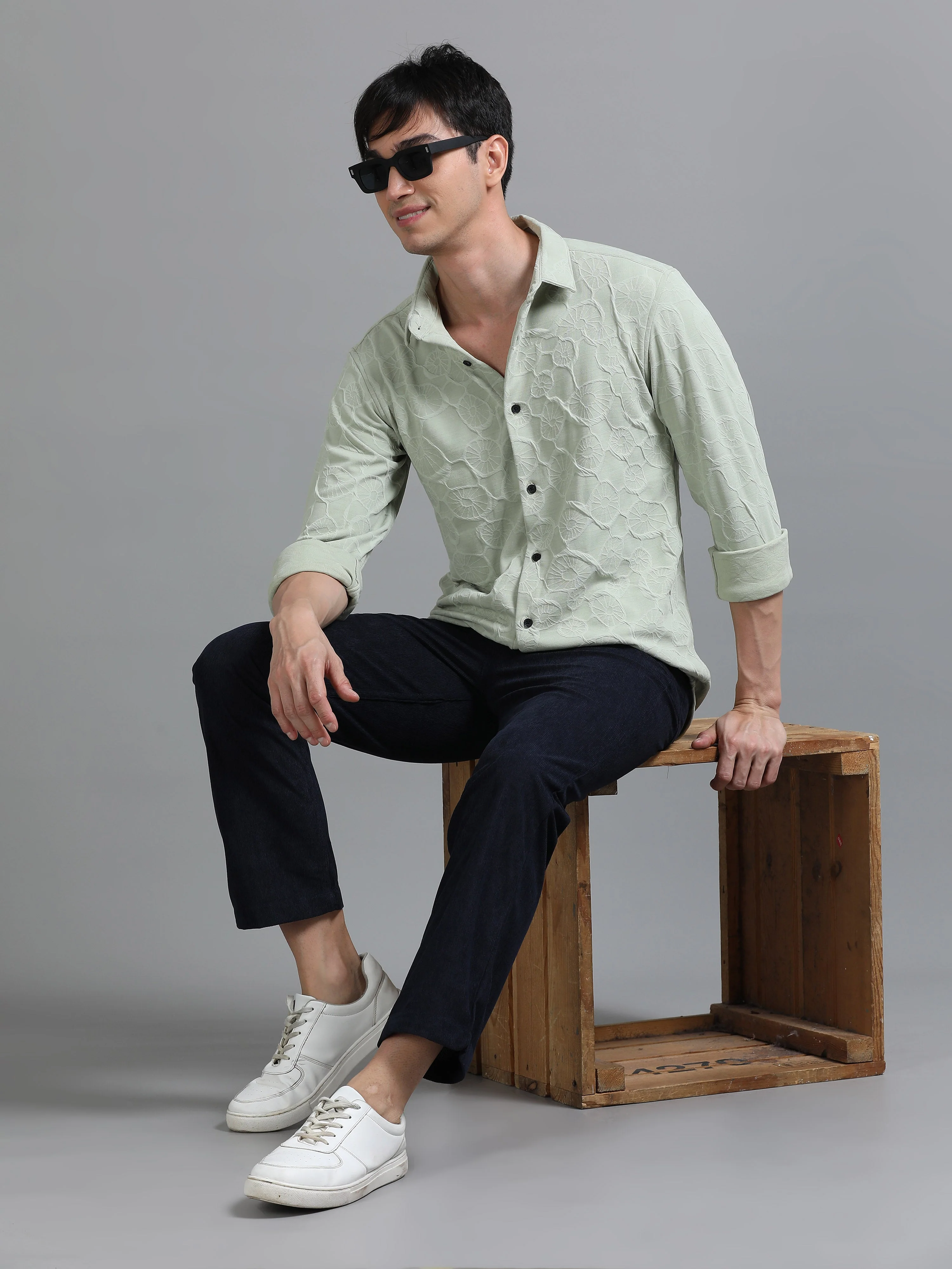 Men Florum Knit Grey Shirt - Image 6