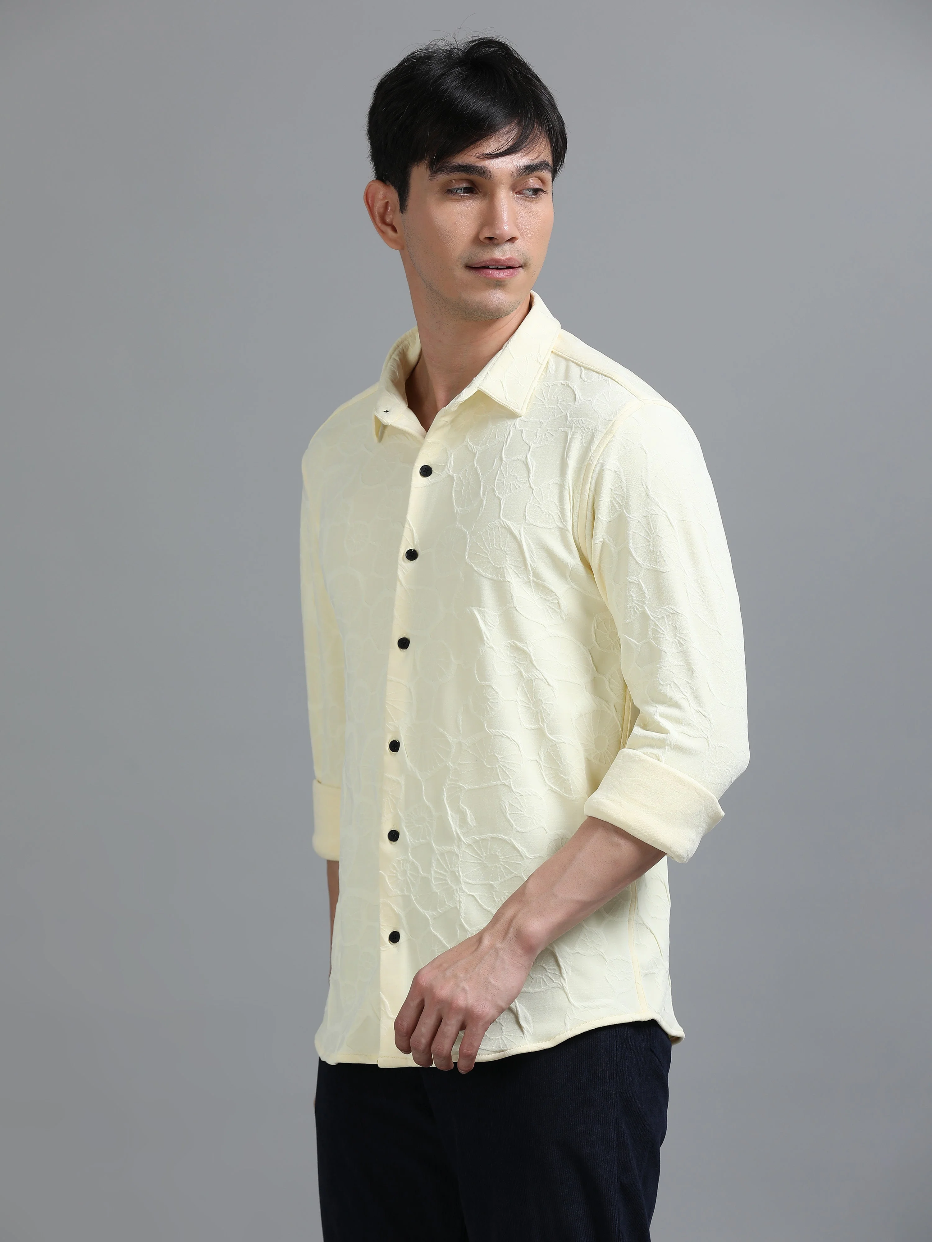 Men Florum Knit Yellow Shirt - Image 4