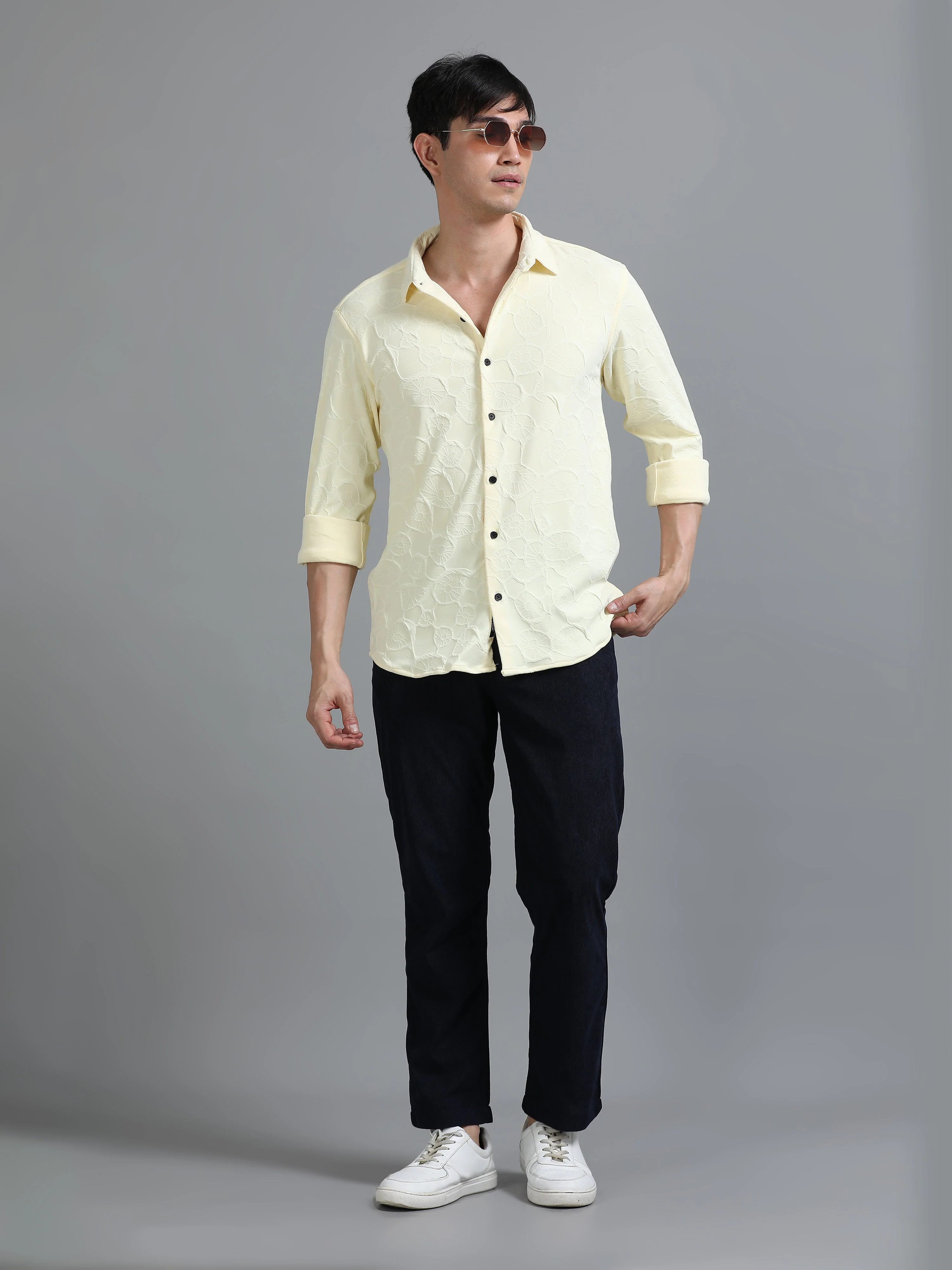 Men Florum Knit Yellow Shirt - Image 5