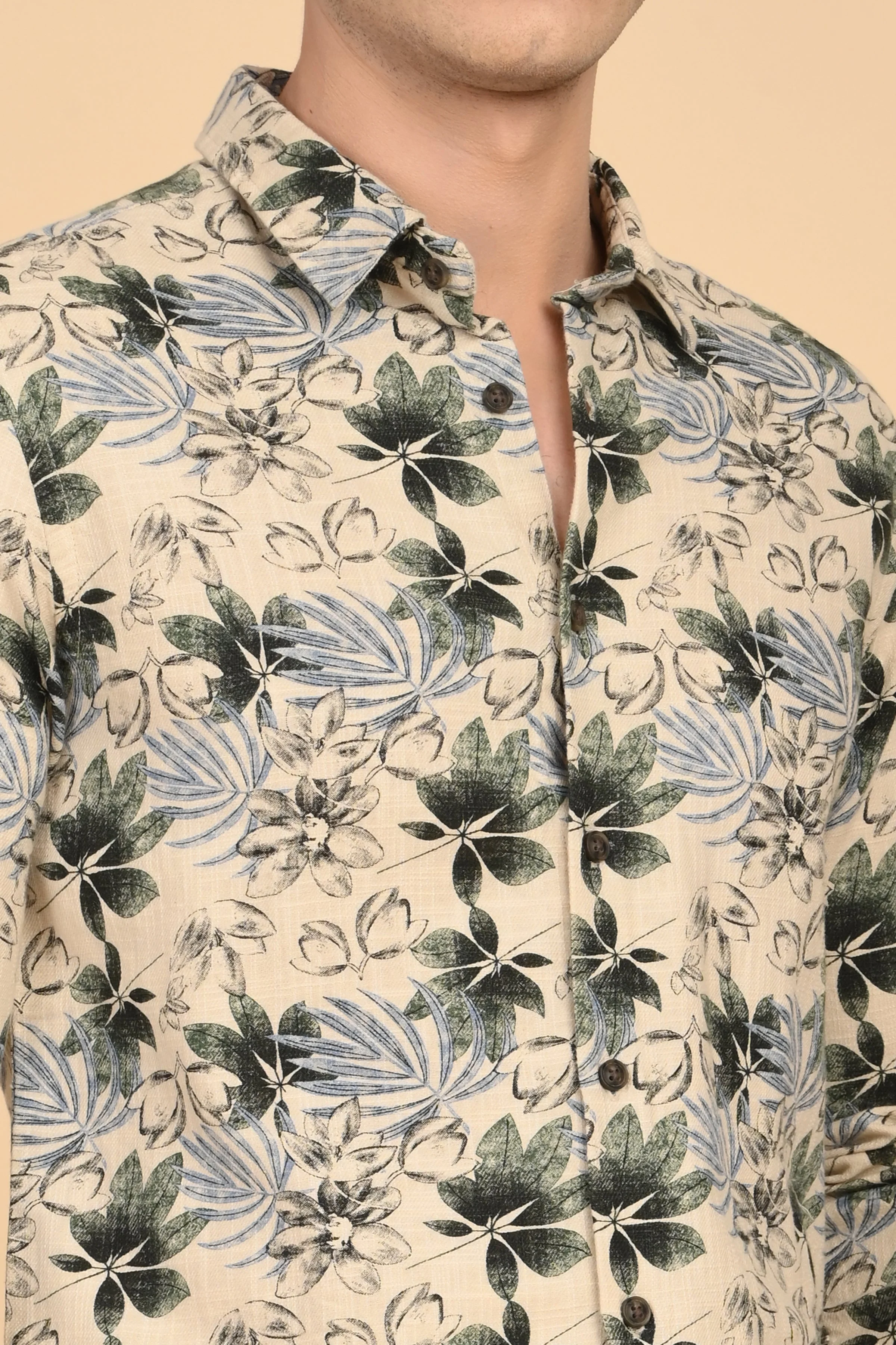 Men Flourish Cotton Slub Printed Shirt Green - Image 5
