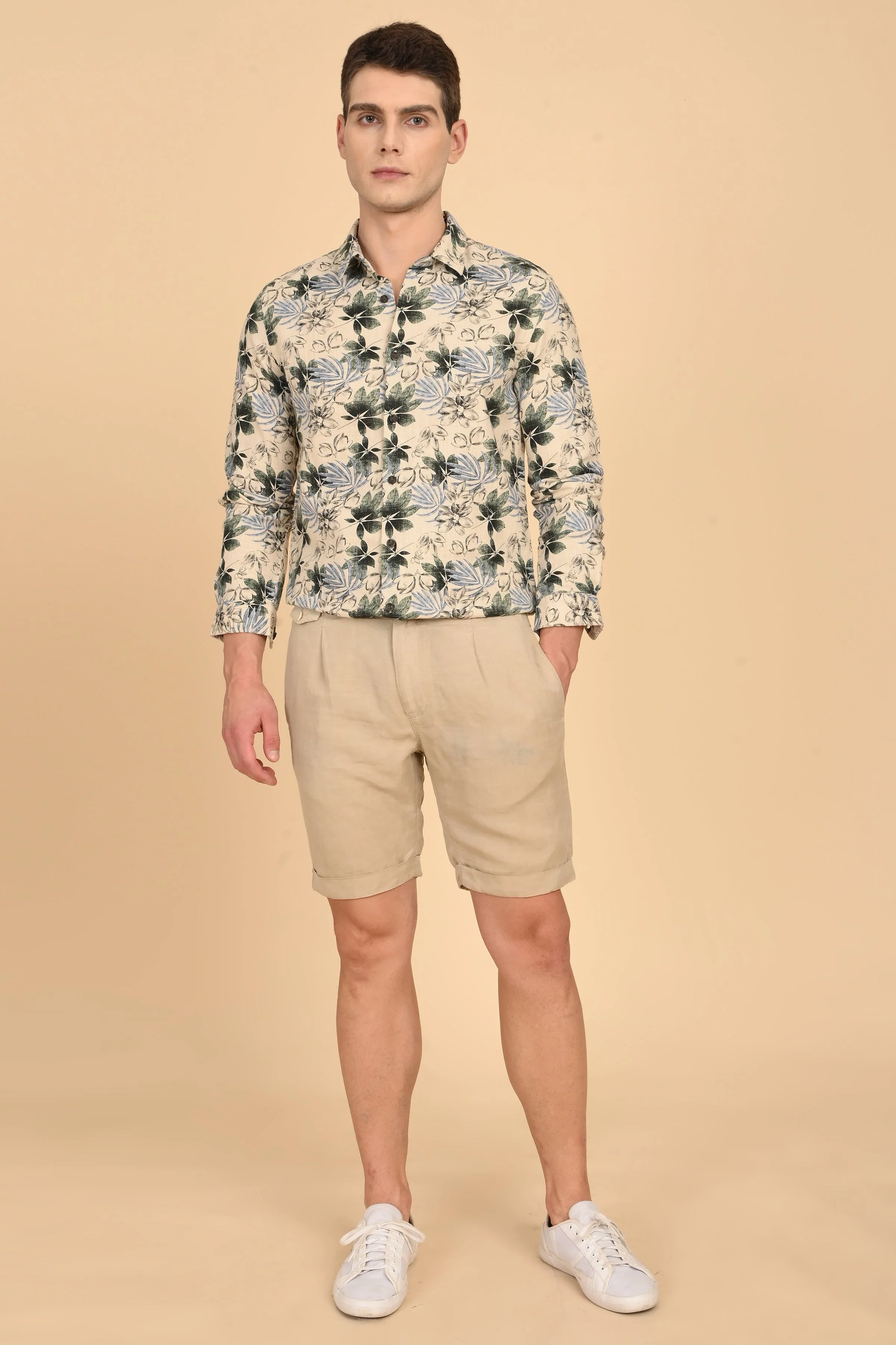 Men Flourish Cotton Slub Printed Shirt Green - Image 6