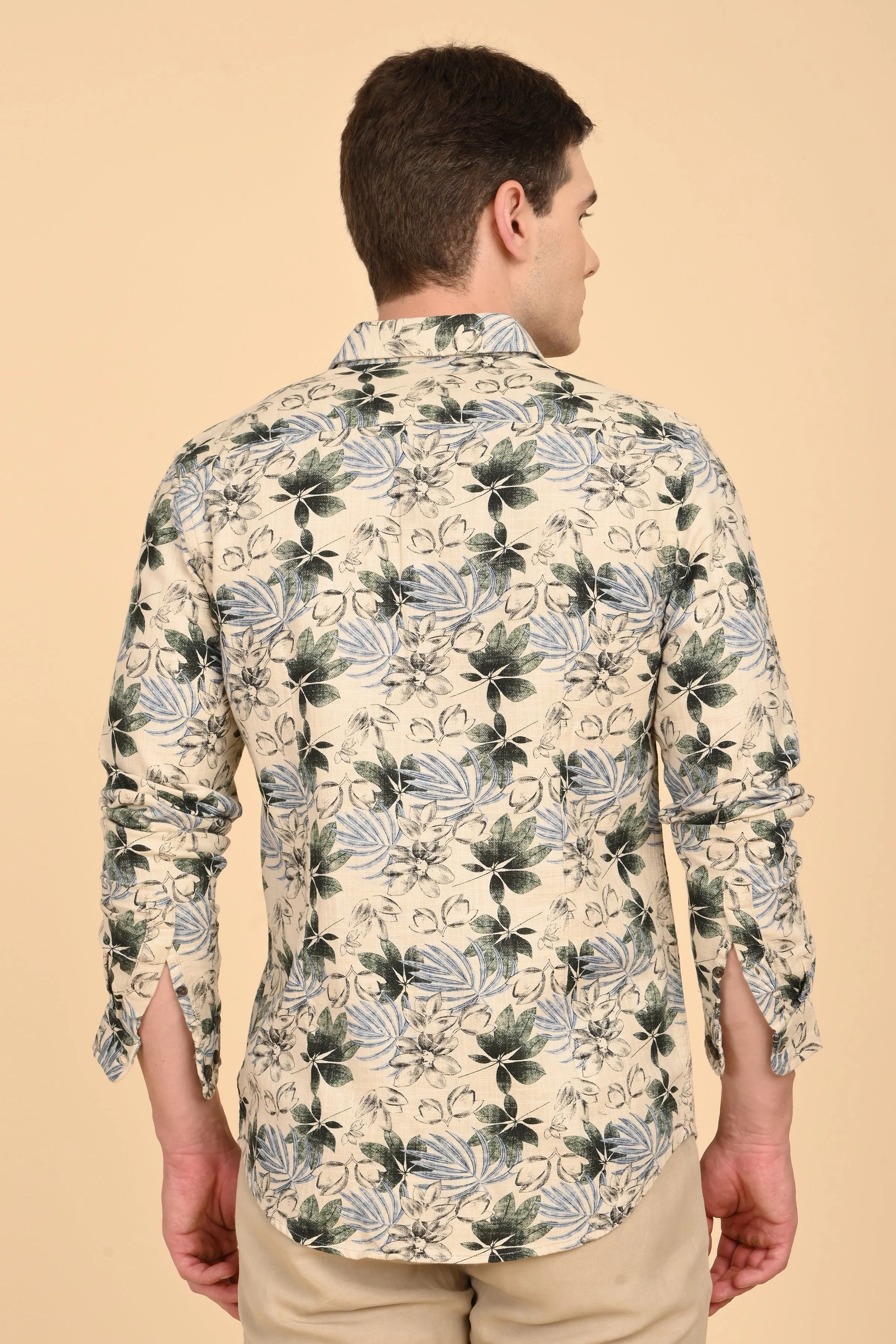 Men Flourish Cotton Slub Printed Shirt Green - Image 7
