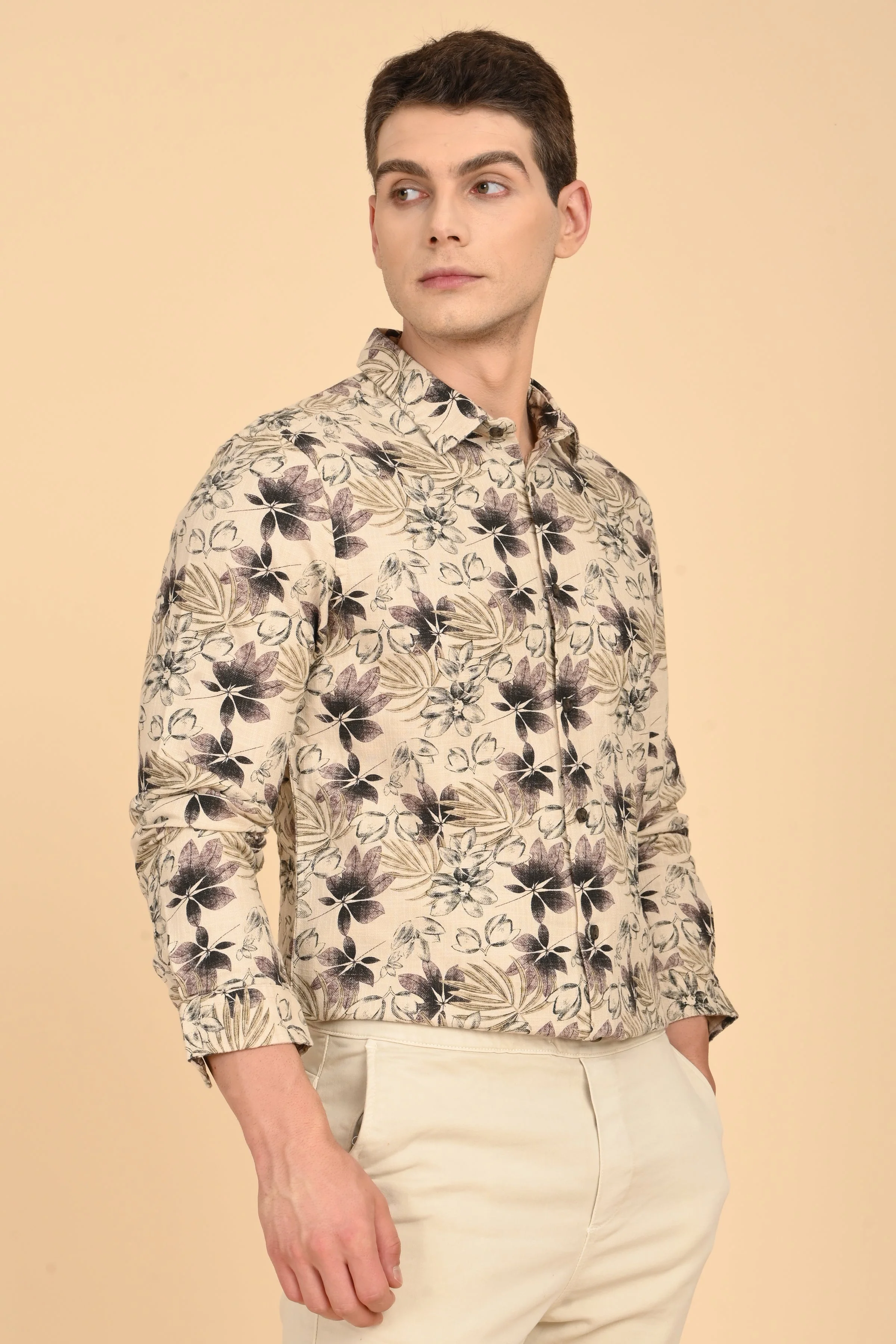 Men Flourish Cotton Slub Printed Shirt Purple - Image 3
