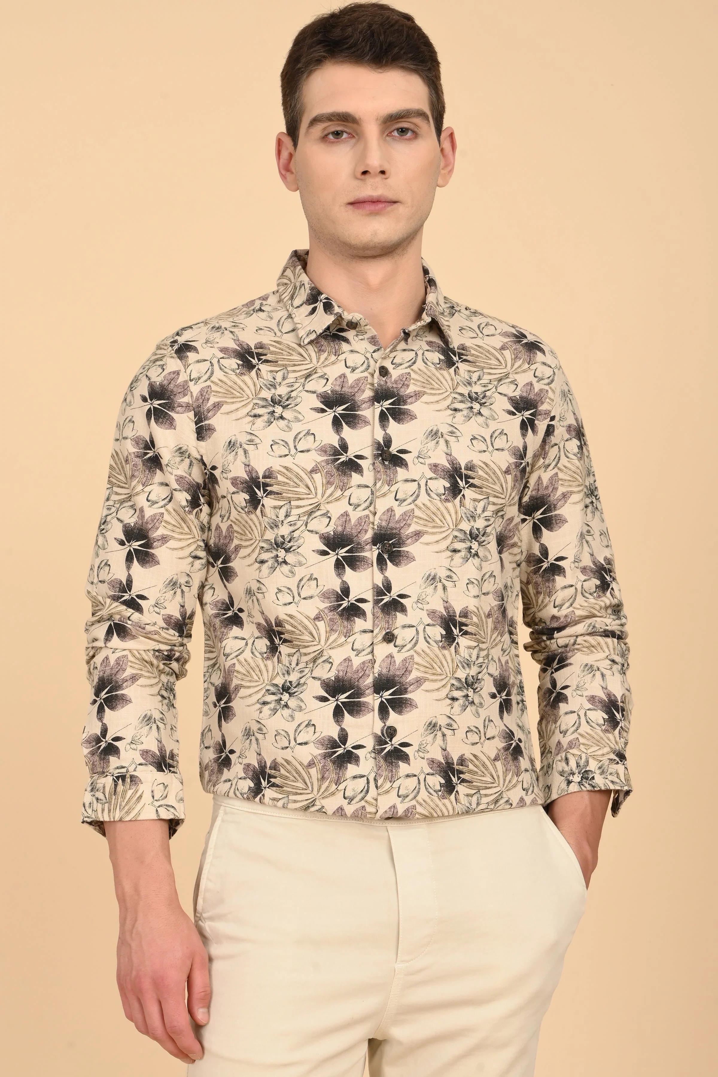 Men Flourish Cotton Slub Printed Shirt Purple - Image 4