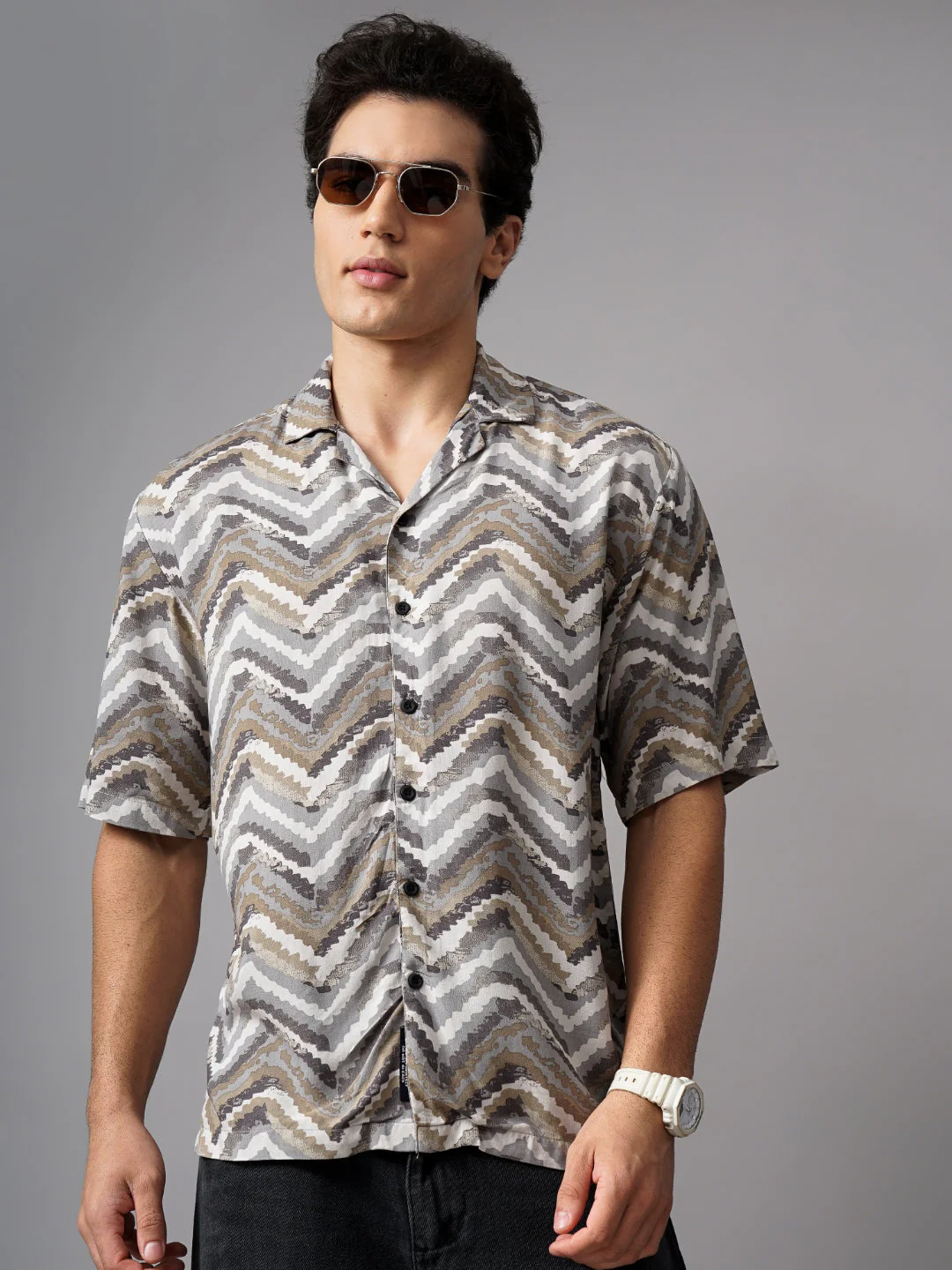 Men Flux Brown Oversized Rayon Shirt - Image 2