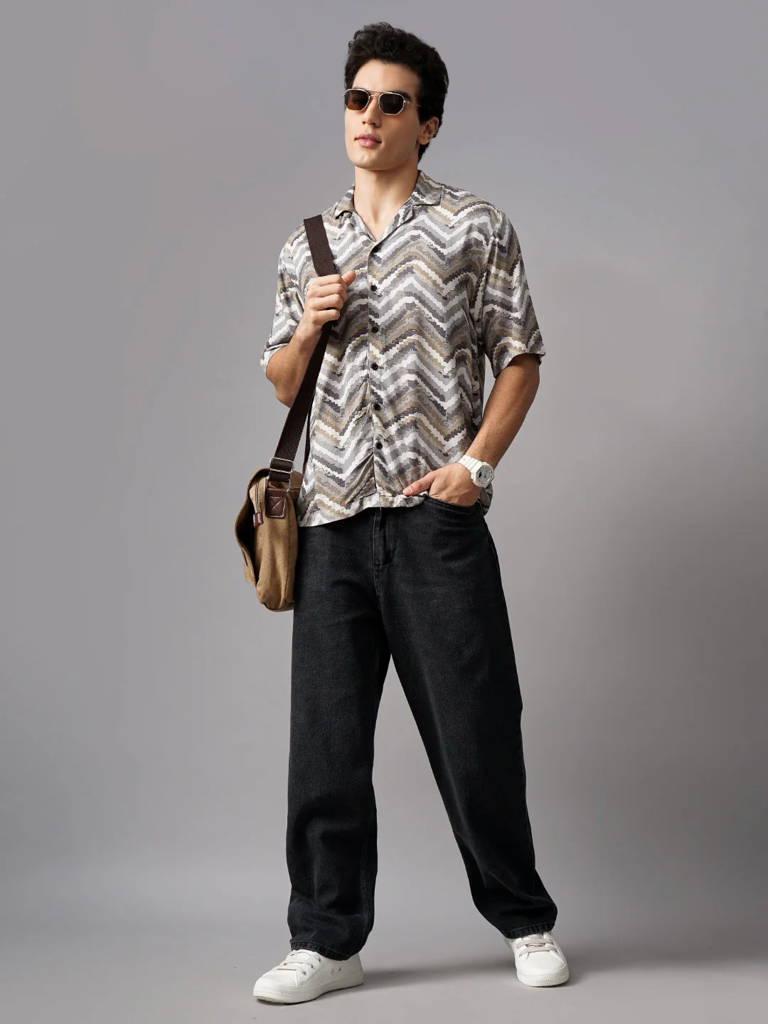 Men Flux Brown Oversized Rayon Shirt - Image 3