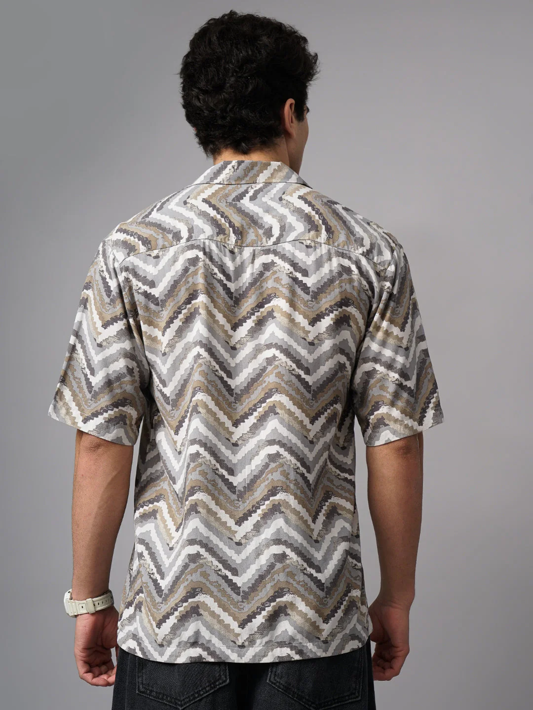 Men Flux Brown Oversized Rayon Shirt - Image 4